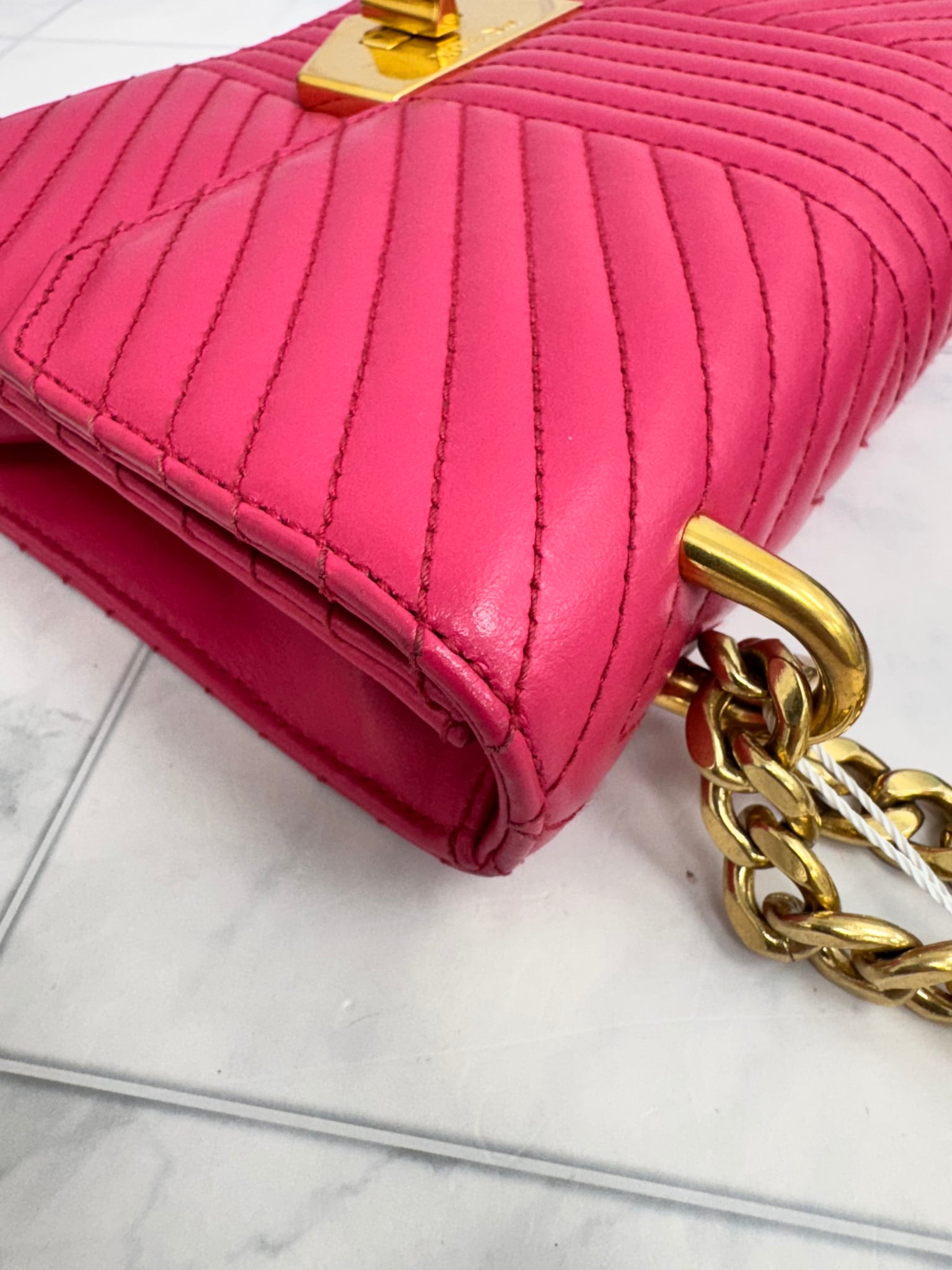 Prada Pink Chevron Quilted Calfskin Turn Lock Flap Bag