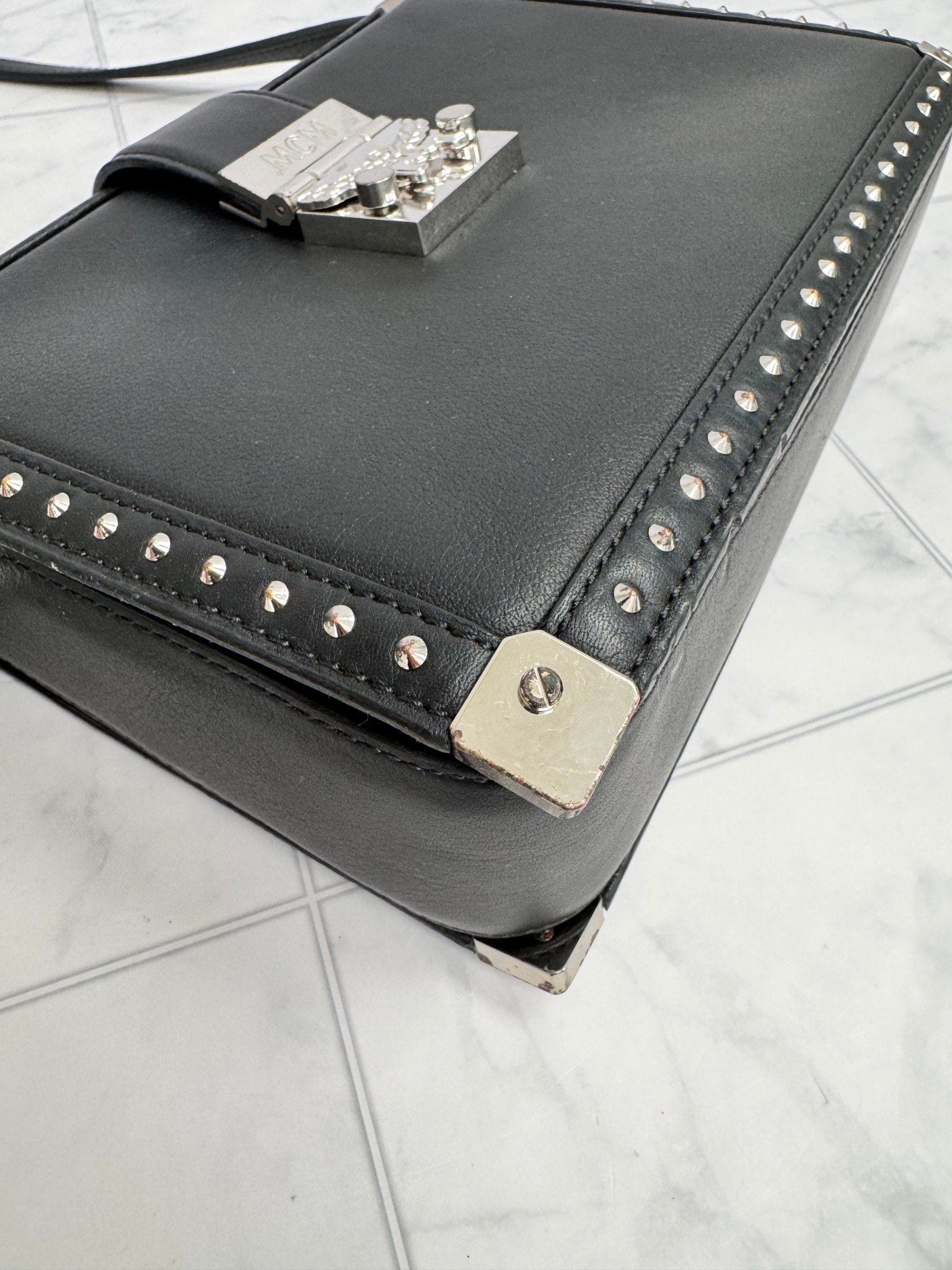 MCM Black Studded Leather Crossbody Bag