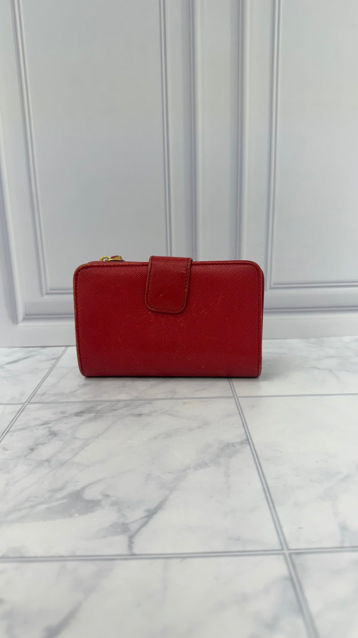 Prada Red Saffiano Leather Compact Wallet 