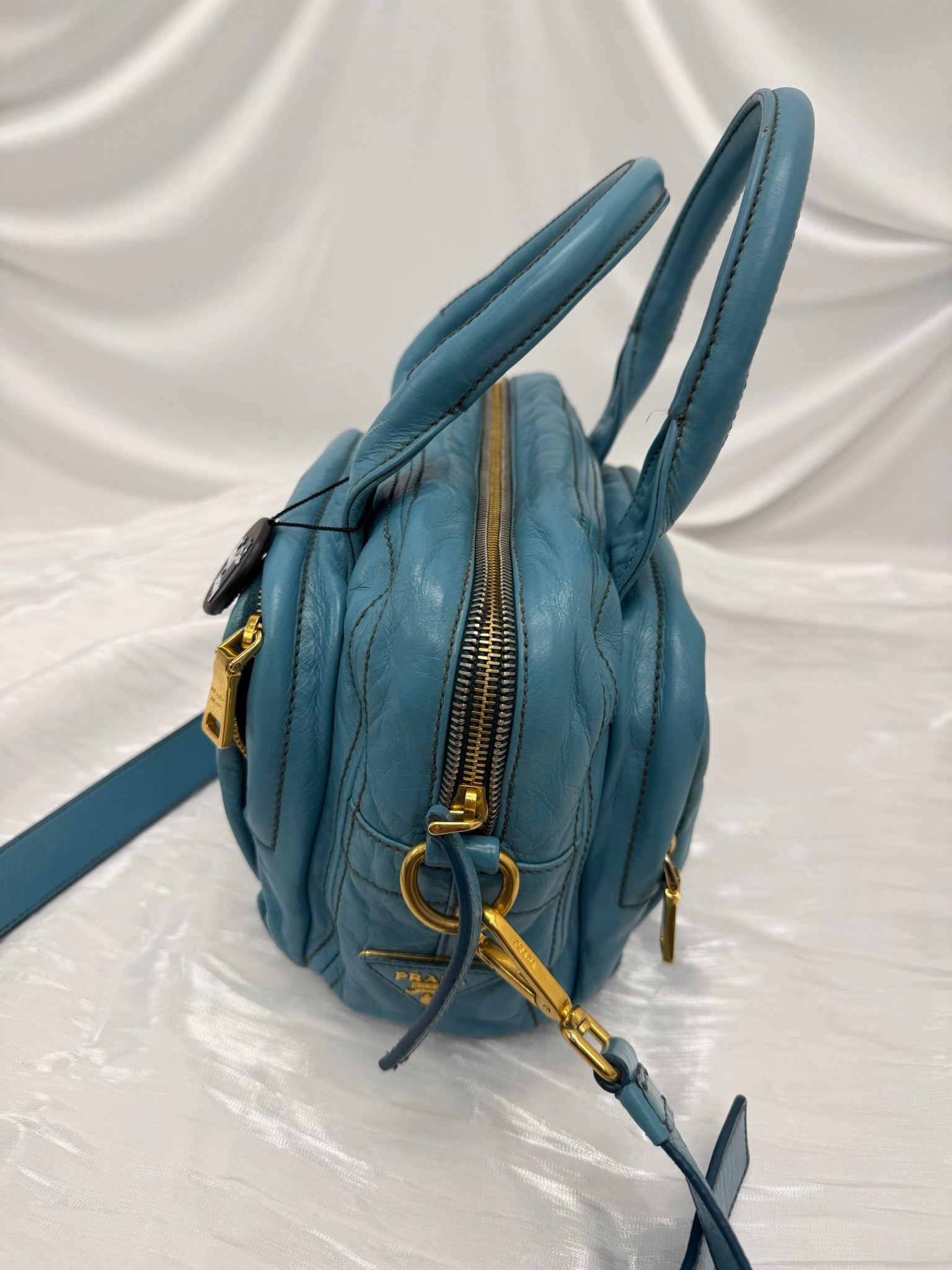 Prada Teal Crinkled Leather 2Way Bag