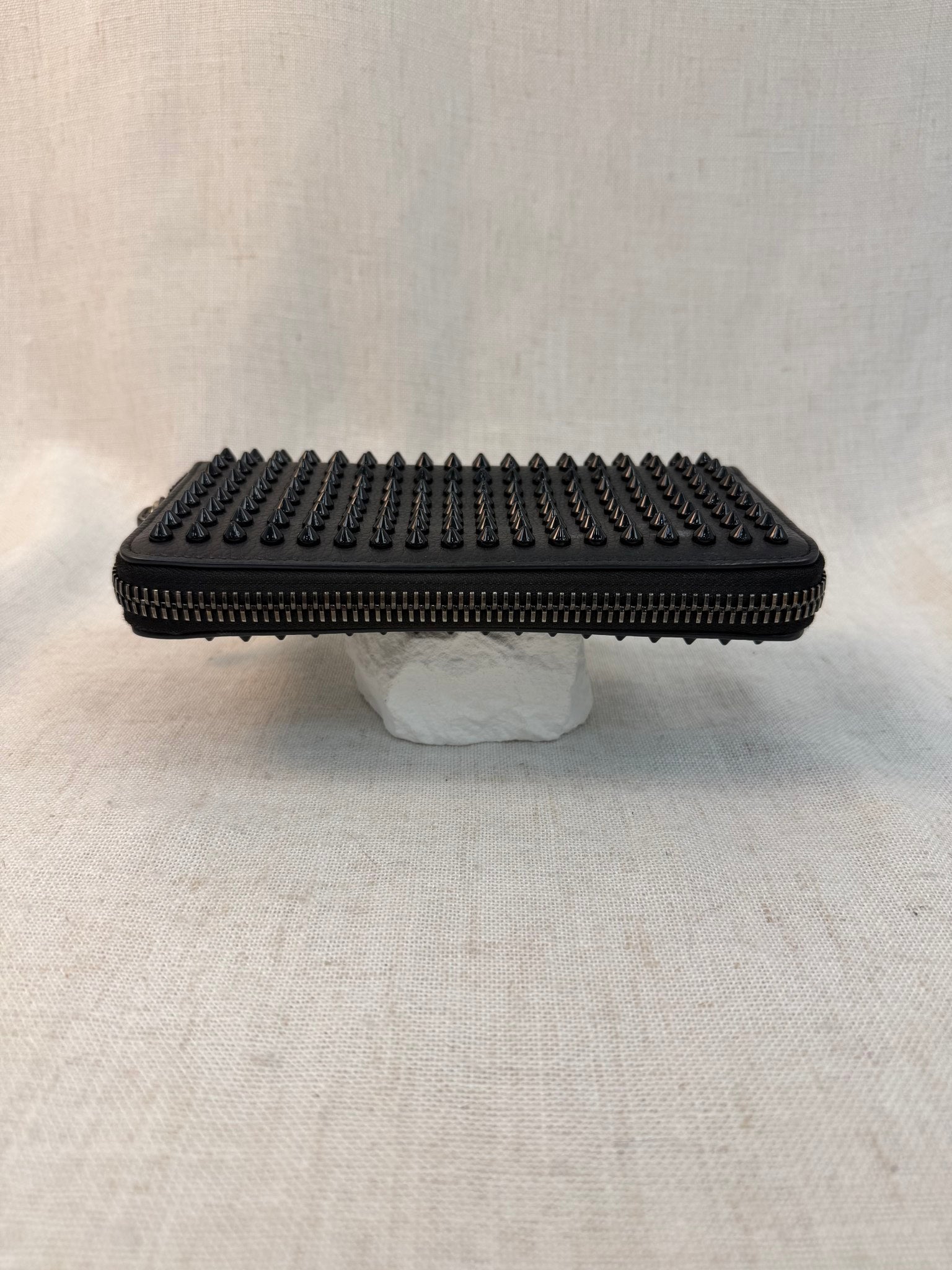 Christian Louboutin Black Leather Spiked Zippy Wallet