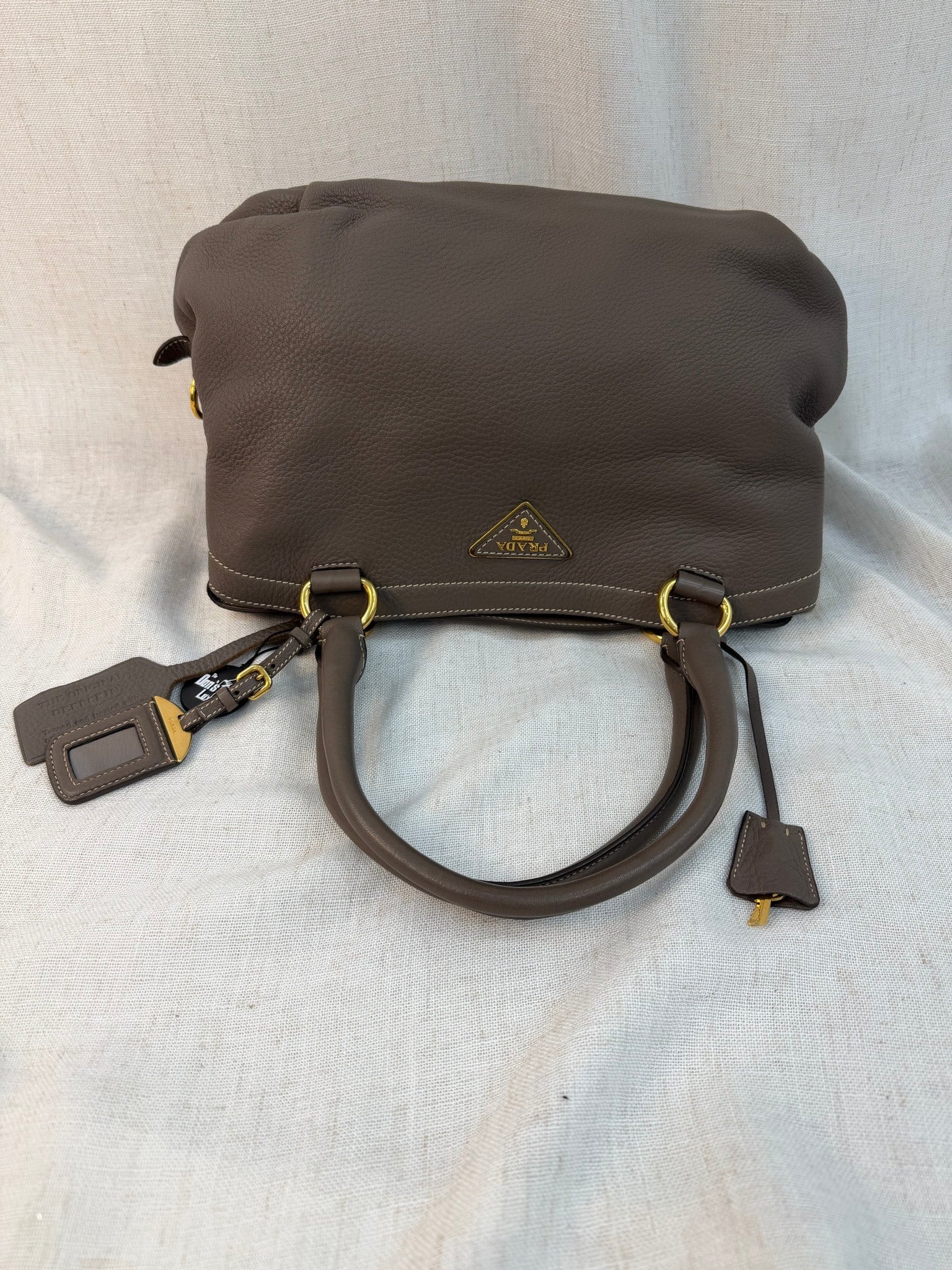 Prada Taupe Leather Vitello Daino Tote Bag