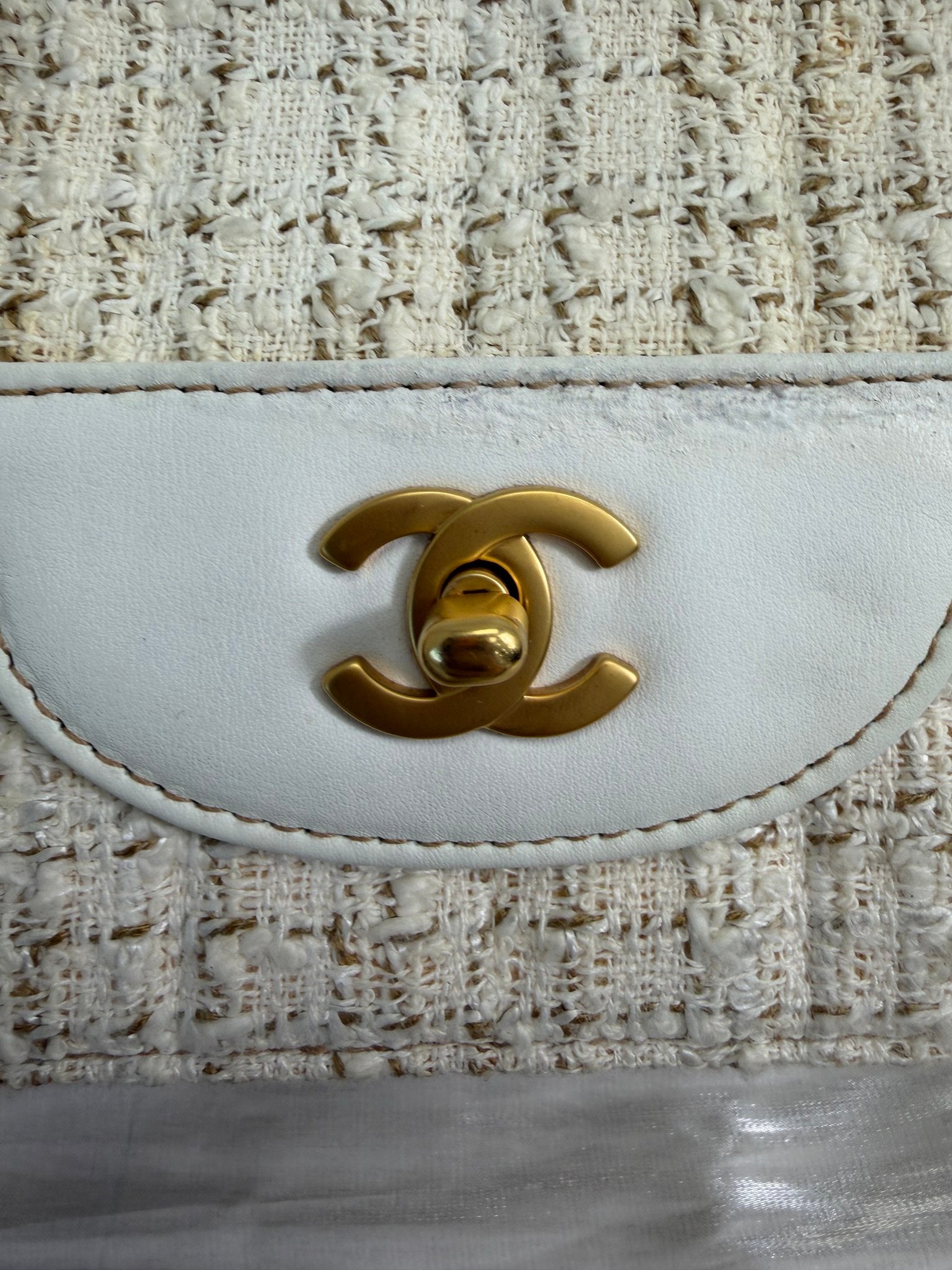 Chanel Ivory Tweed x White Leather Square Flap Bag