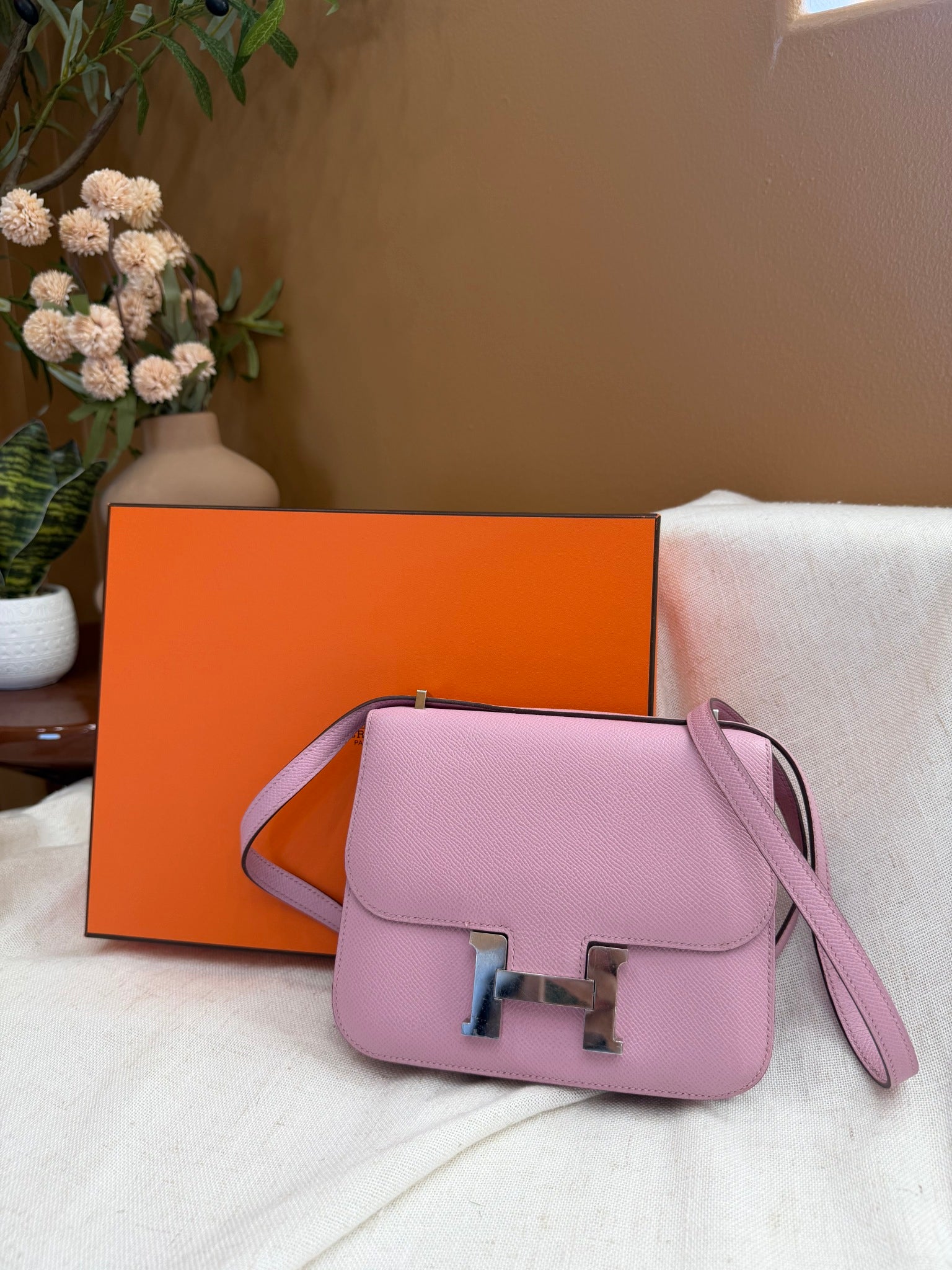 Hermes Mauve Sylvestre Epson Leather Constance 18 Handbag 