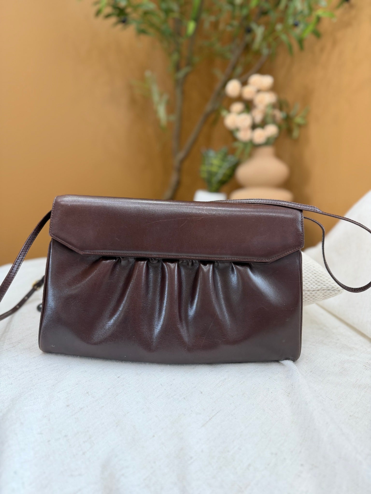 Gucci Brown Leather Gathered Shoulder Bag