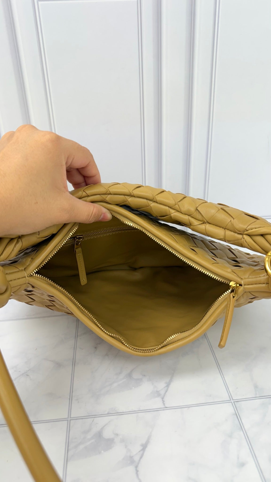 Bottega Veneta Tan Intrecciato Nappa Leather Medium Gemelli Shoulder Bag