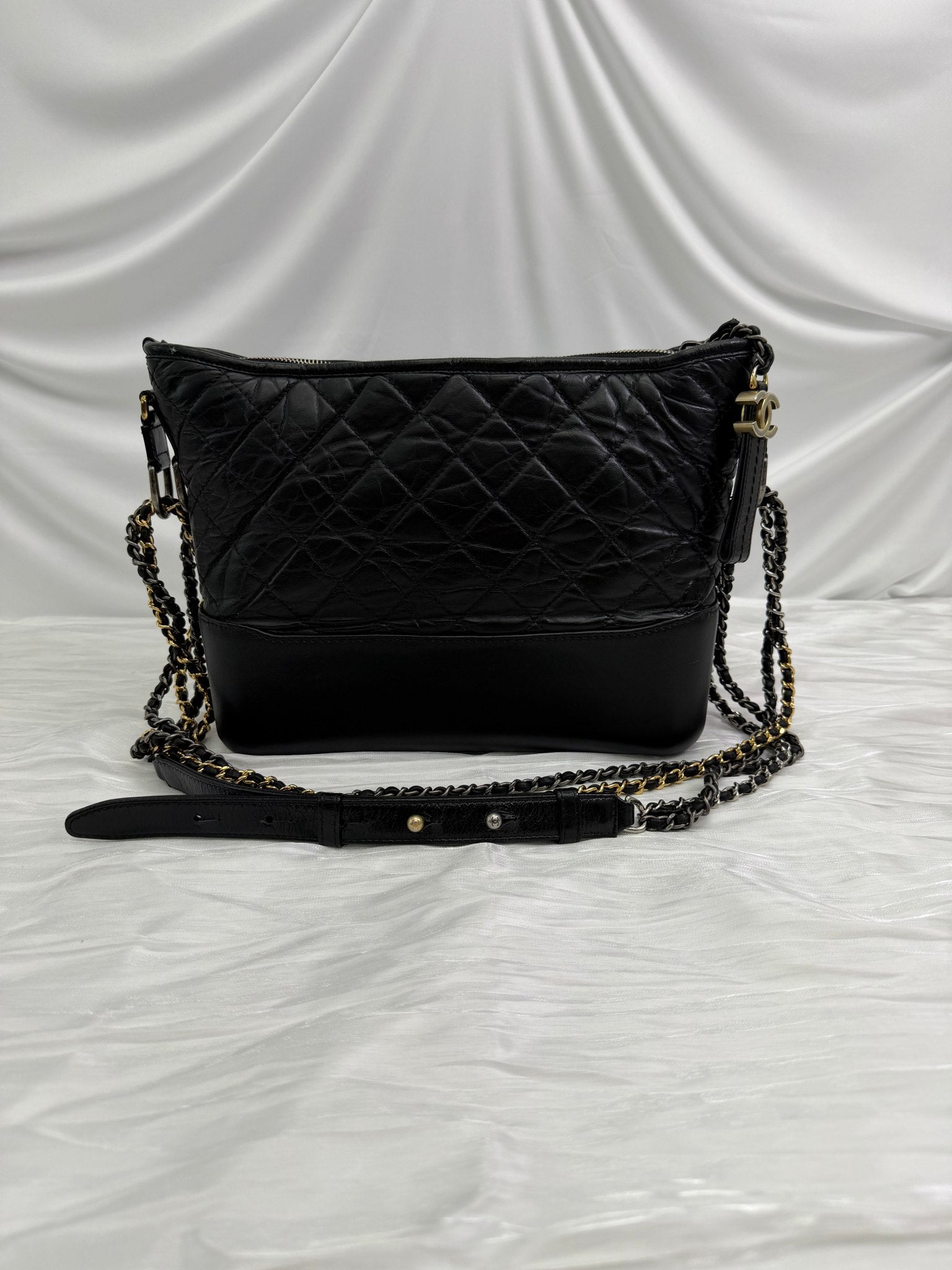 Chanel Black Quilted Aged Calfskin Medium Gabrielle Hobo Bag