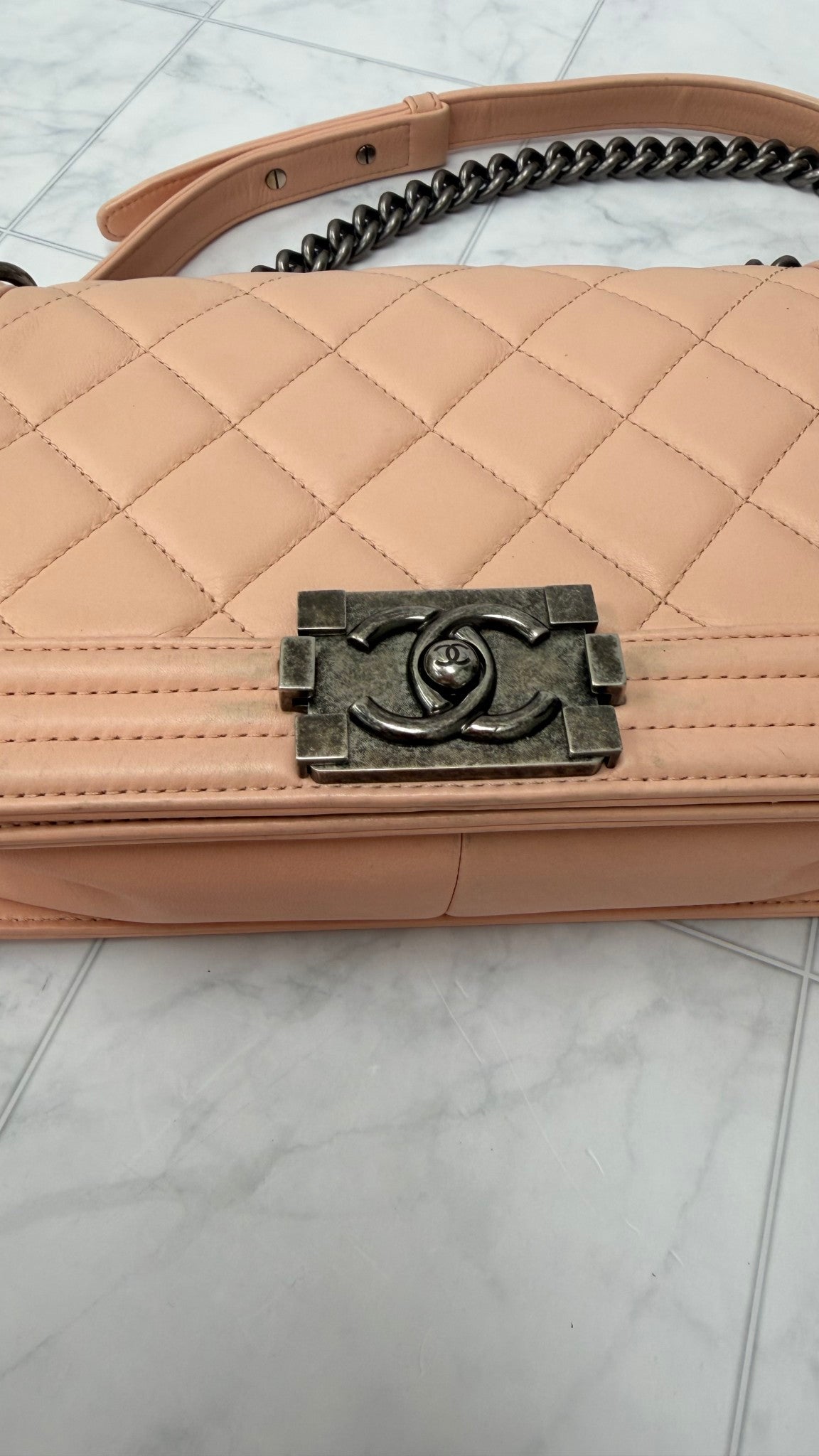Chanel Light Pink Lambskin Leather Boy Bag 