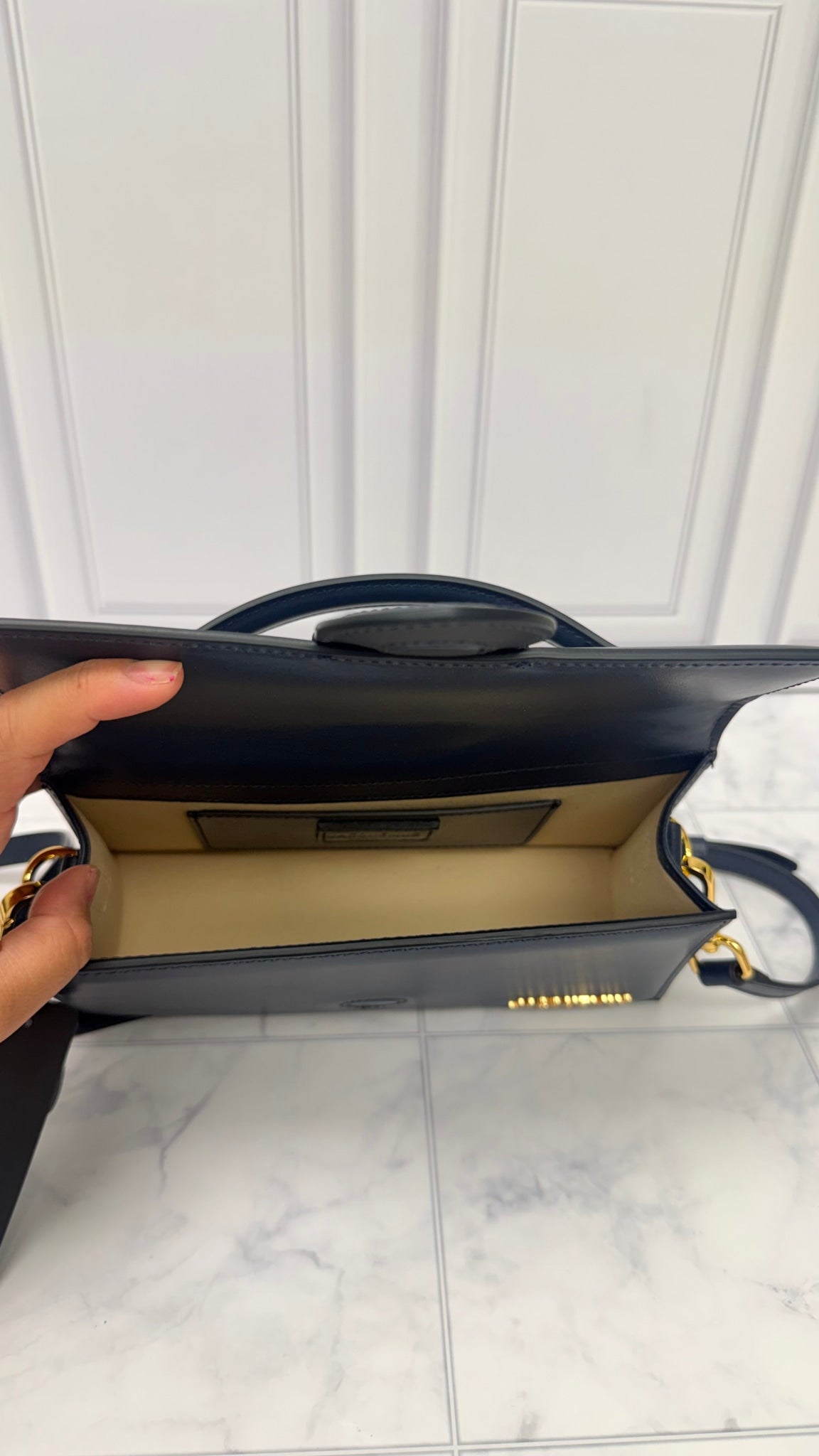 BRAND NEW - Jacquemus Navy Blue Leather Le Grand Bambino Handbag 2Way Handbag