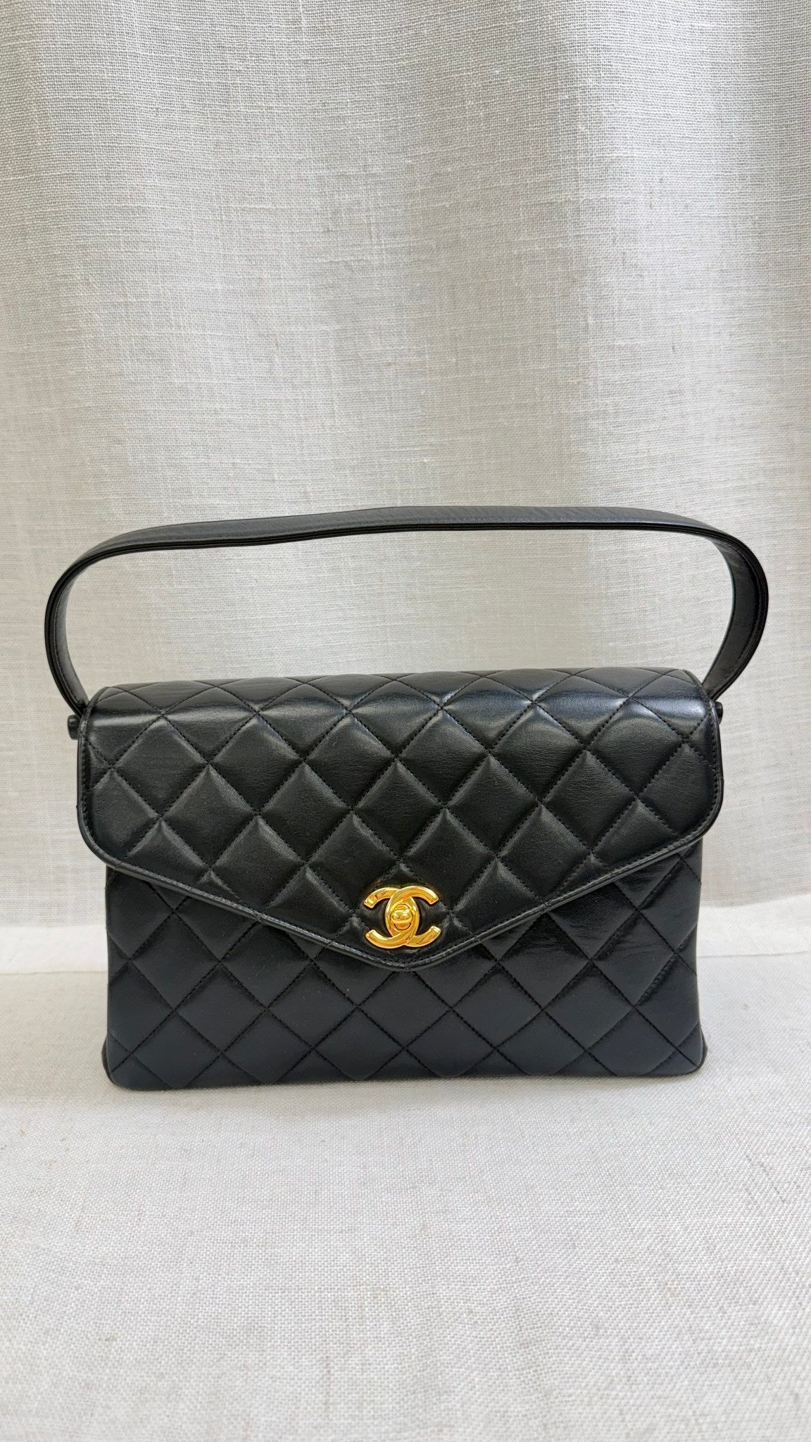 Chanel Black Lambskin Vintage Envelope Flap Shoulder Bag 