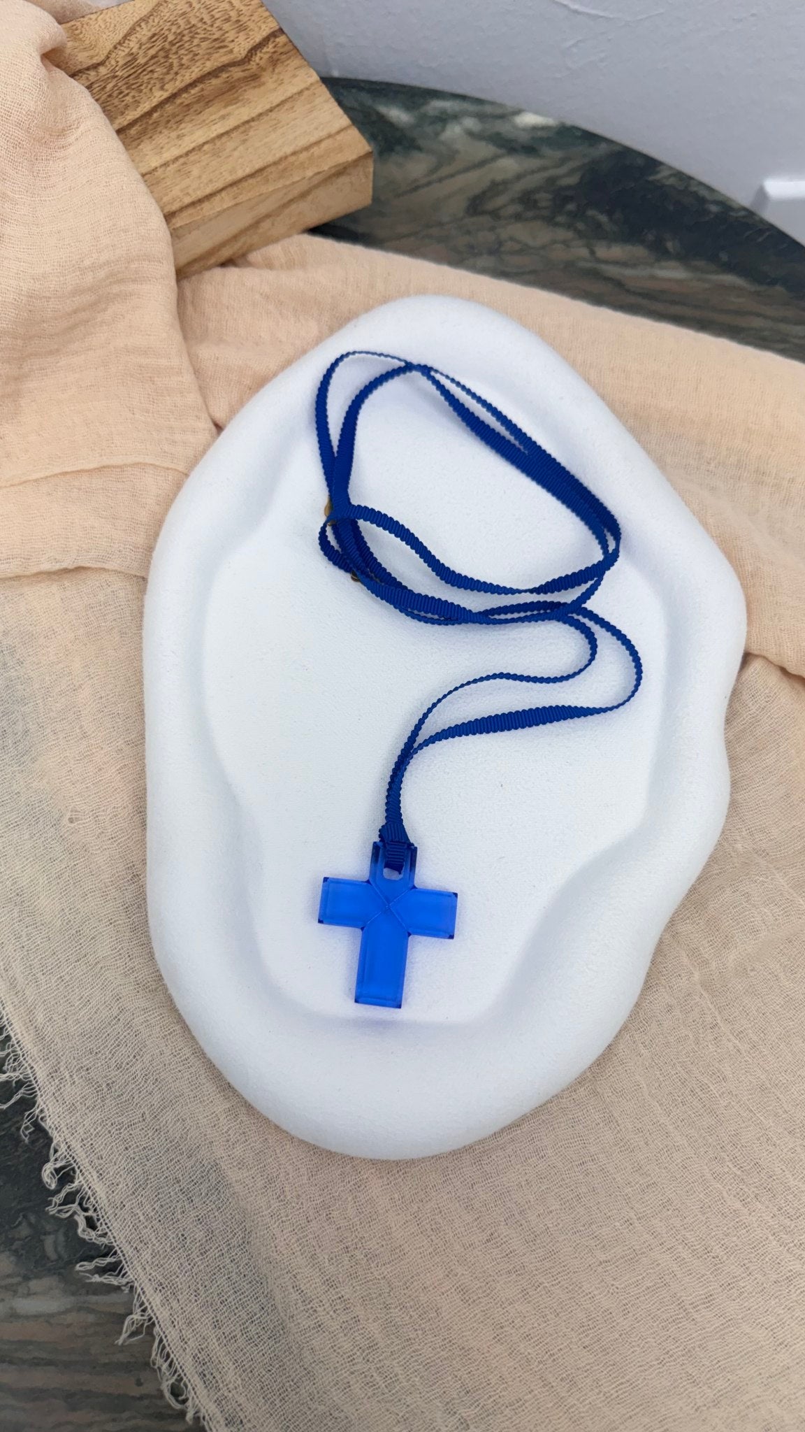 LIKE NEW -  Baccarat Blue Crystal Cross Necklace 