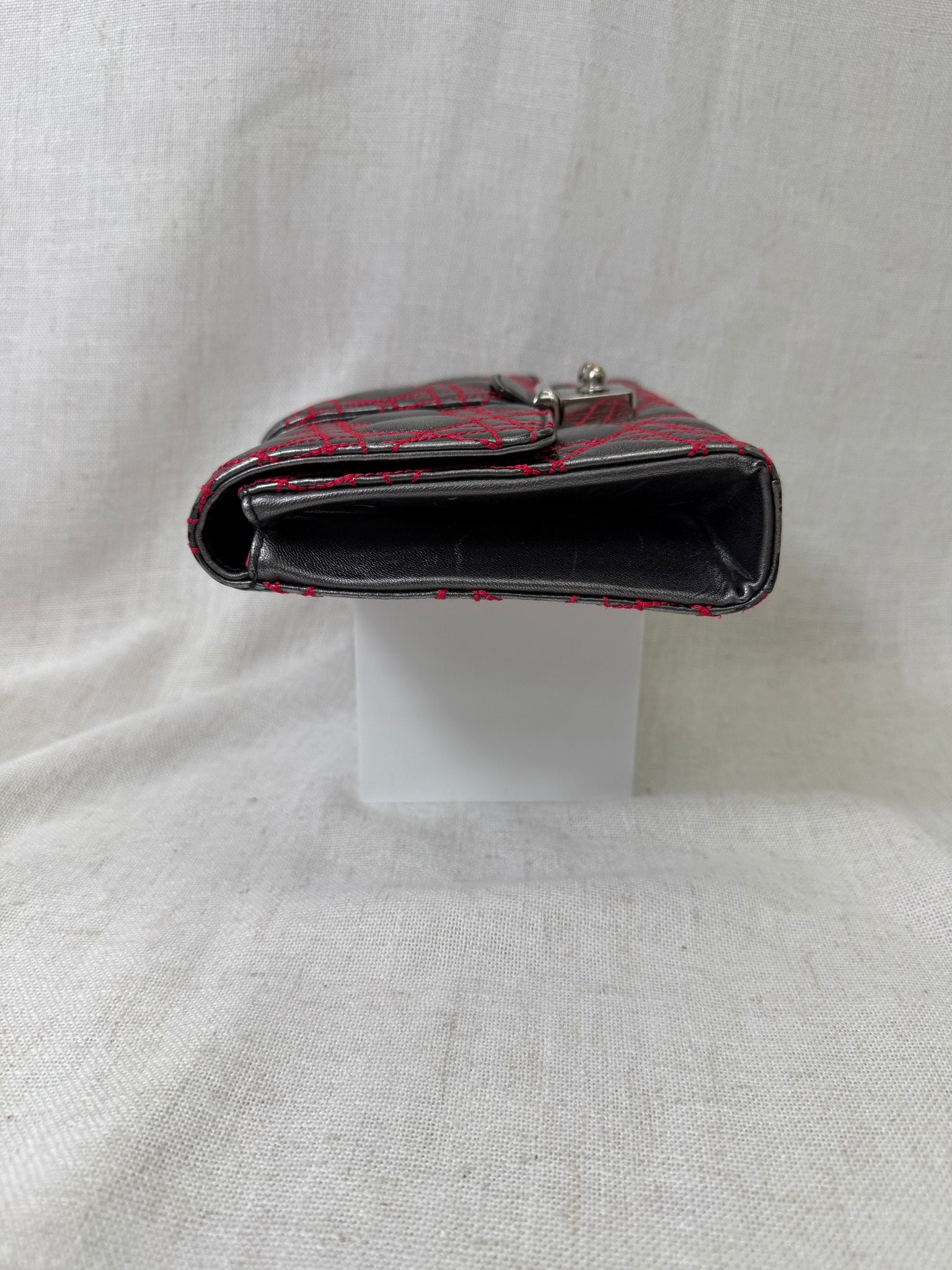 Christian Dior Silver Calf Leather And Red Cannage Stitching Miss Dior Clutch Bag
