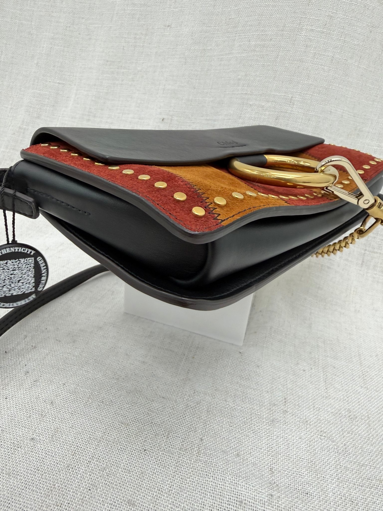 Chloe Tricolor Patchwork Suede & Leather Studded Faye Shoulder Bag