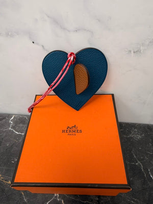 Hermes Blue & Red Leather Heart Bag Charm
