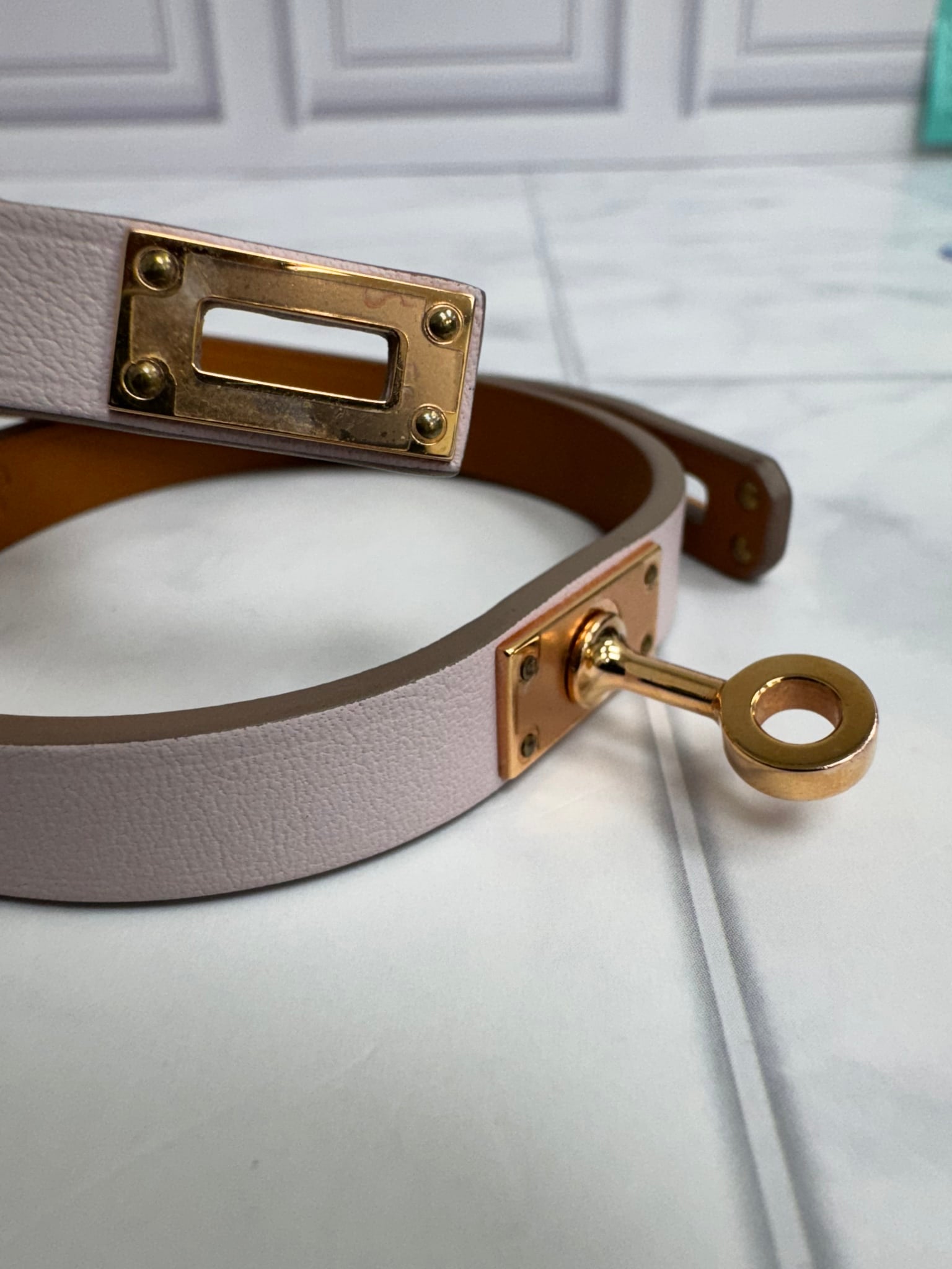 BRAND NEW - Hermes Light Pink Leather Mini Kelley Double Tour Small Bracelet