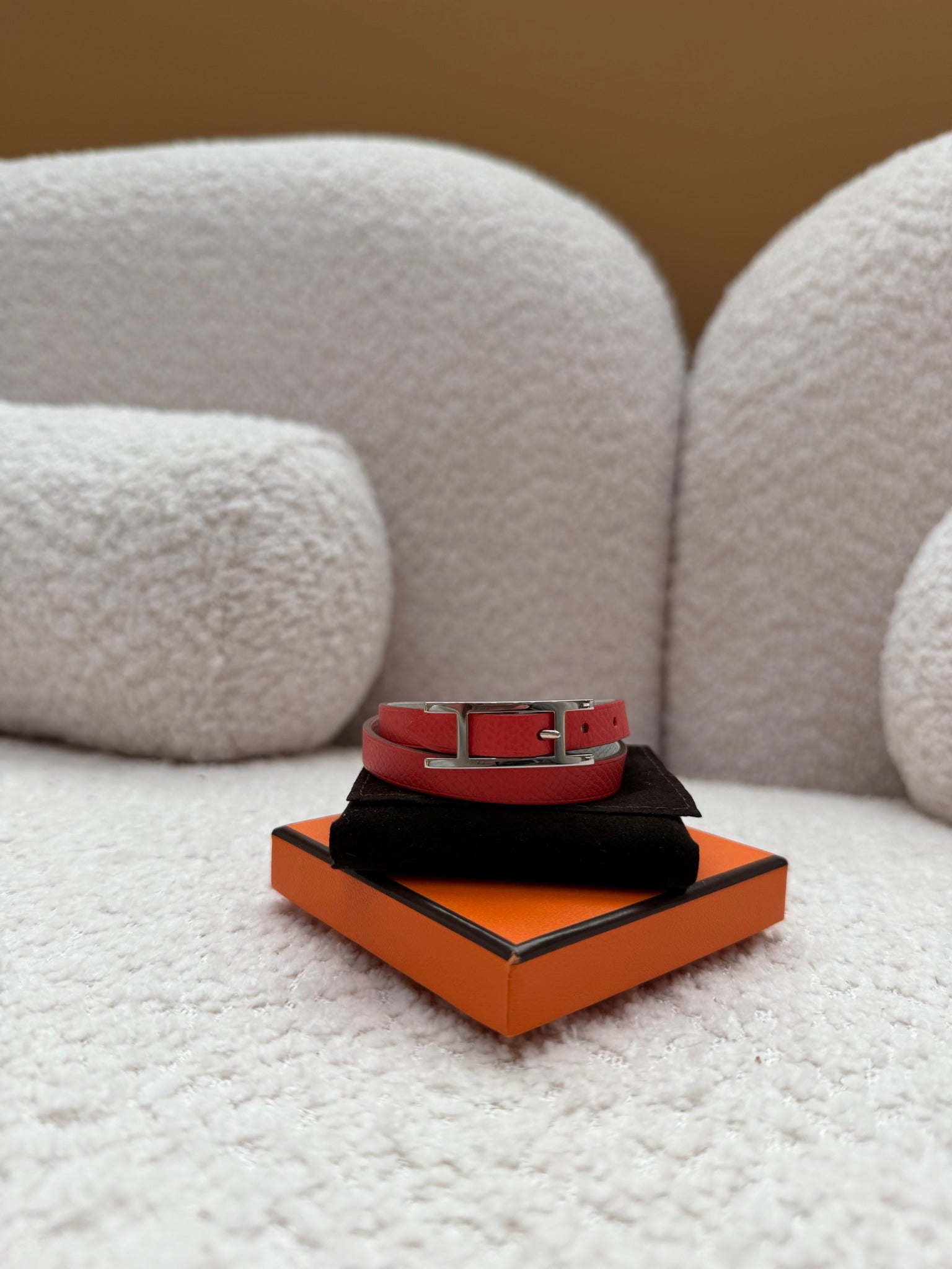 Hermes Pink Leather Double Wrap Bracelet