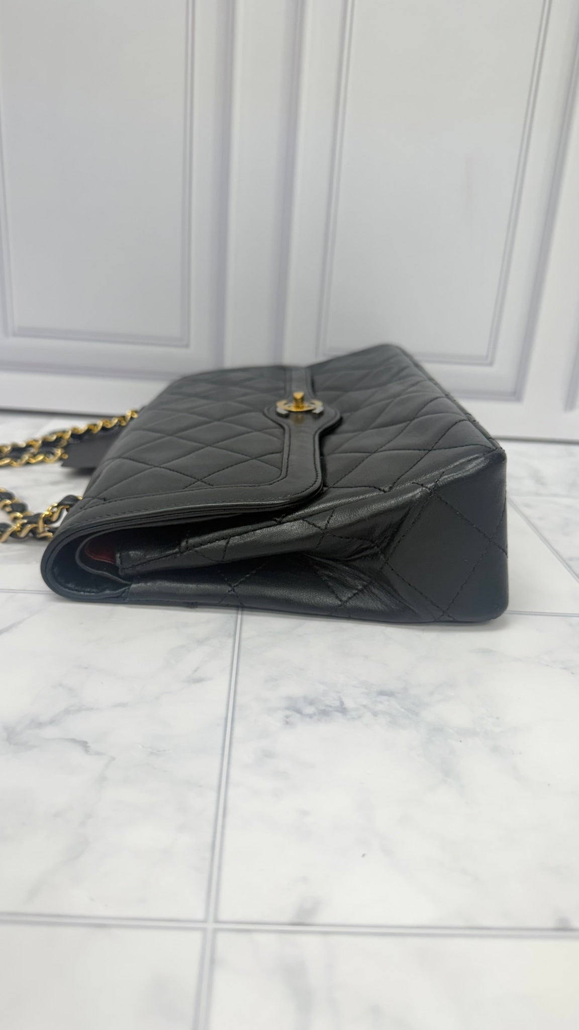 Chanel Black Lambskin Leather Medium Double Flap Bag 
