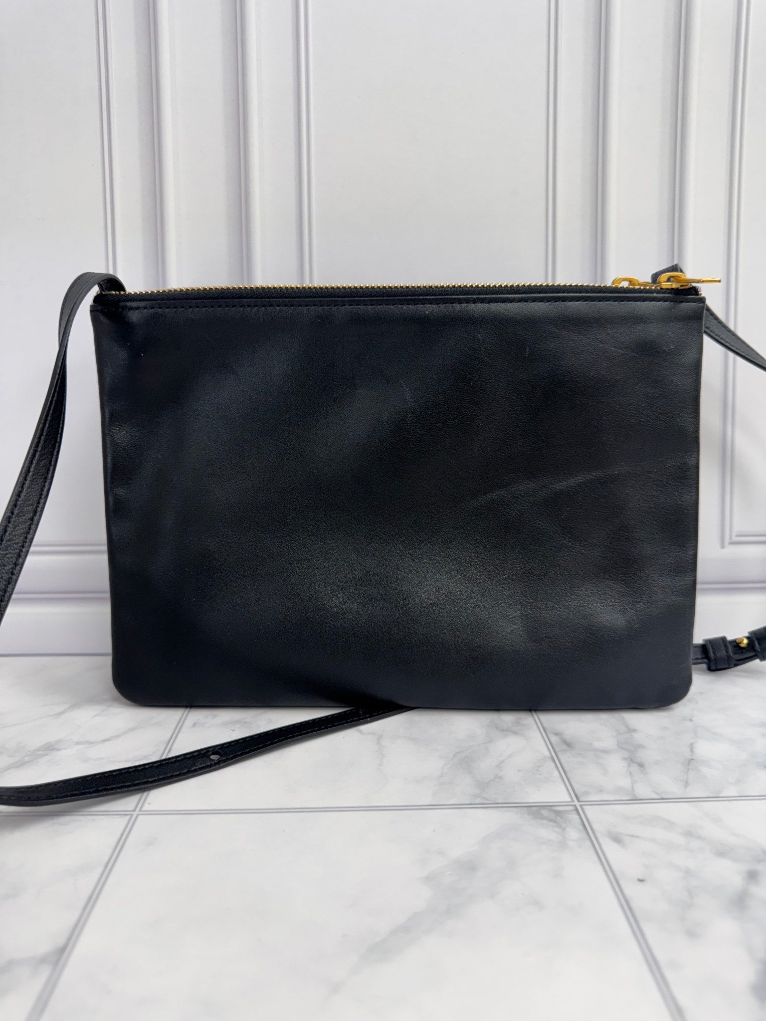 Celine Black Leather Triple Pochette Crossbody Bag