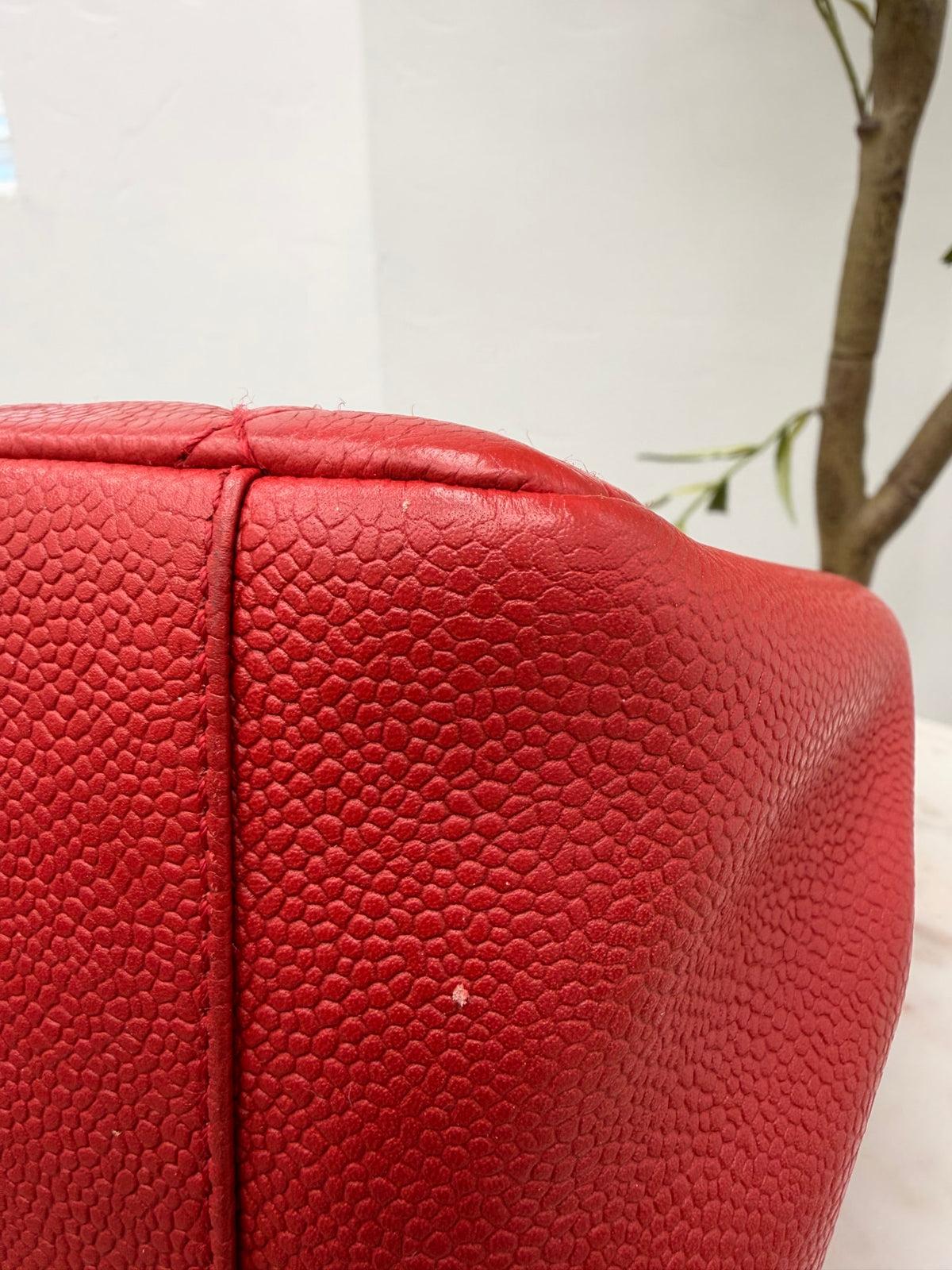 Chanel Red Chevron Quilted Caviar Leather GST Shopping Tote