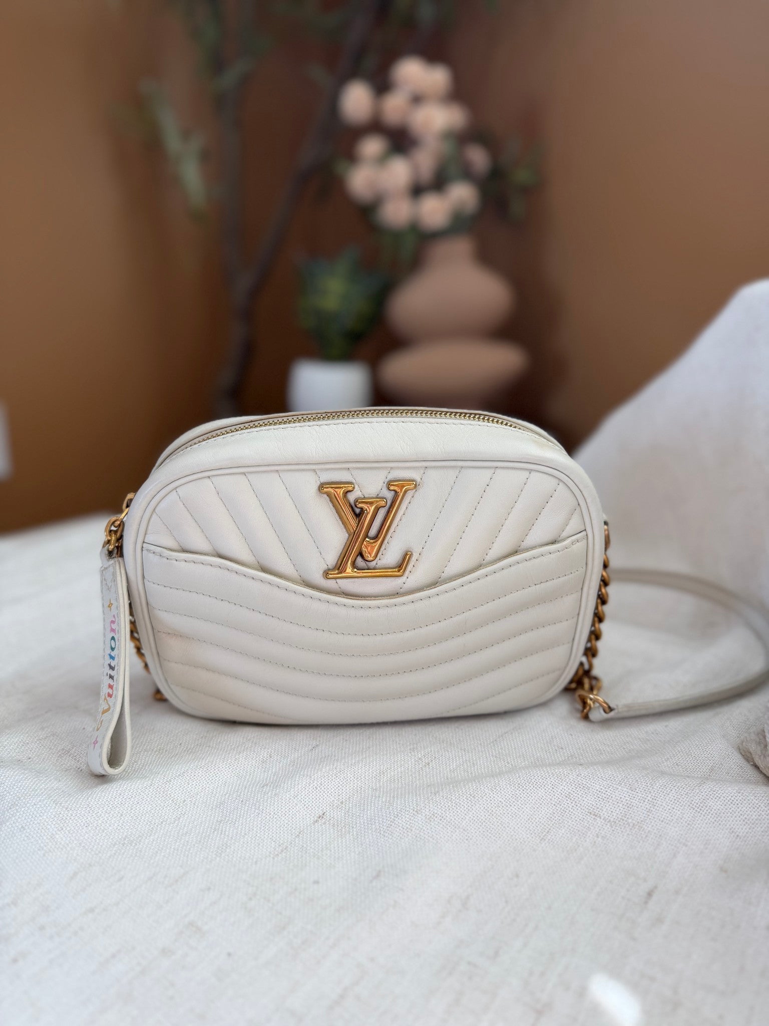 Louis Vuitton White Leather Wave Camera Bag