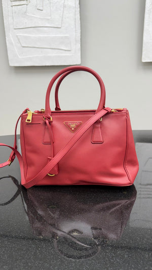 Prada Red Saffiano Leather Small Double Zip Galleria 2way Tote