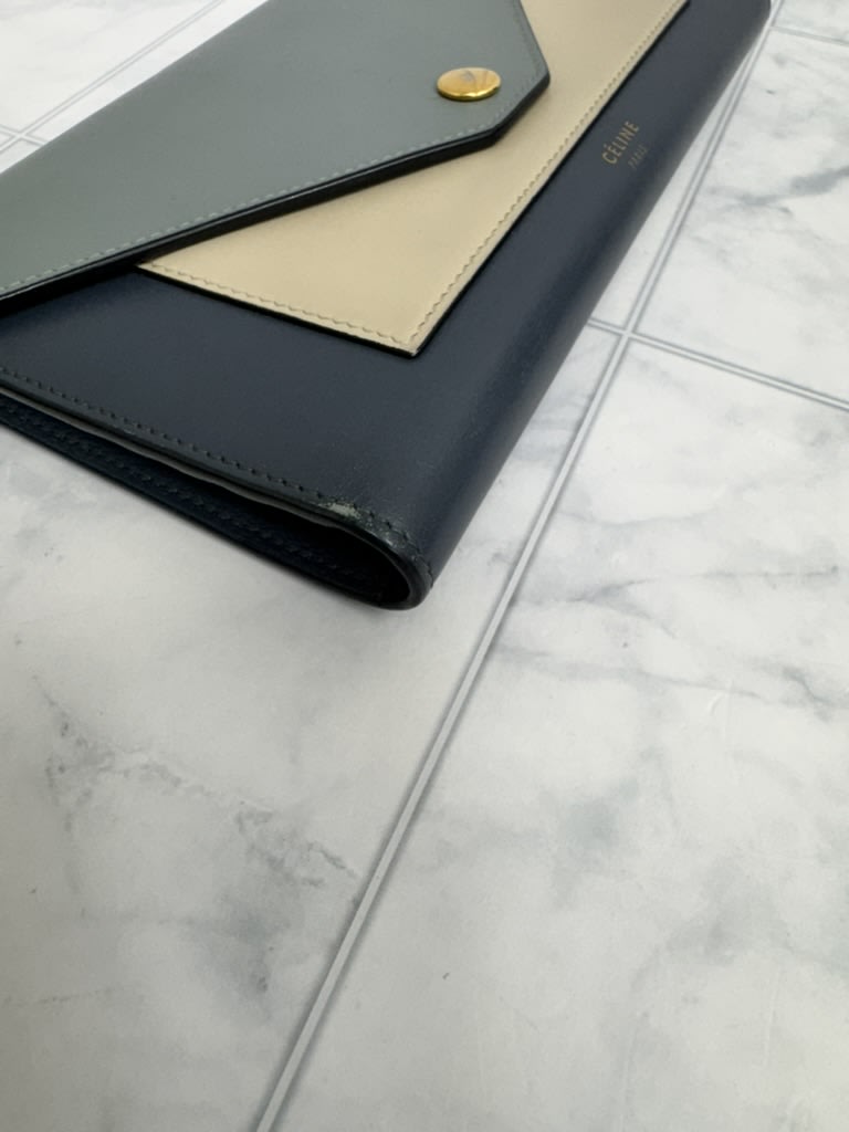 Celine Tricolor Leather Pocket Trifold Envelope Long Wallet