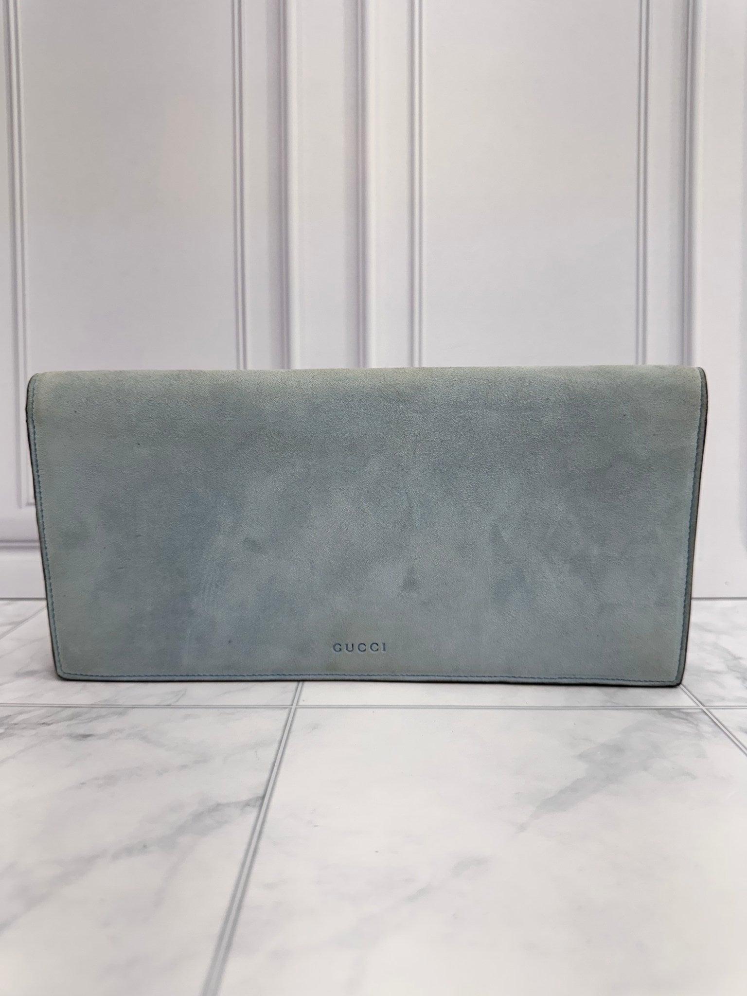 Gucci Light Blue Suede And Crystal Clutch 