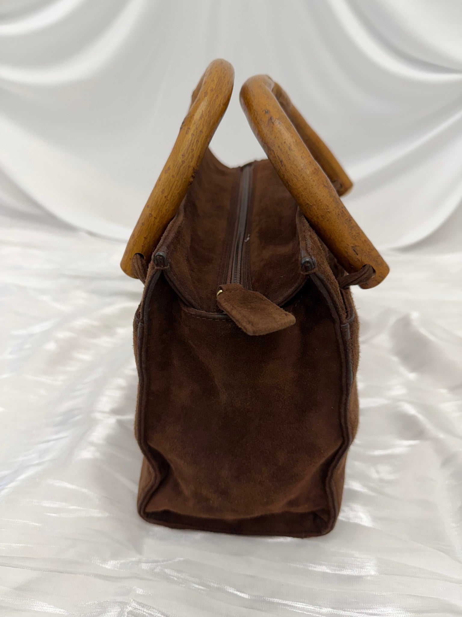 Prada Vintage Brown Suede & Wooden Handle Bag