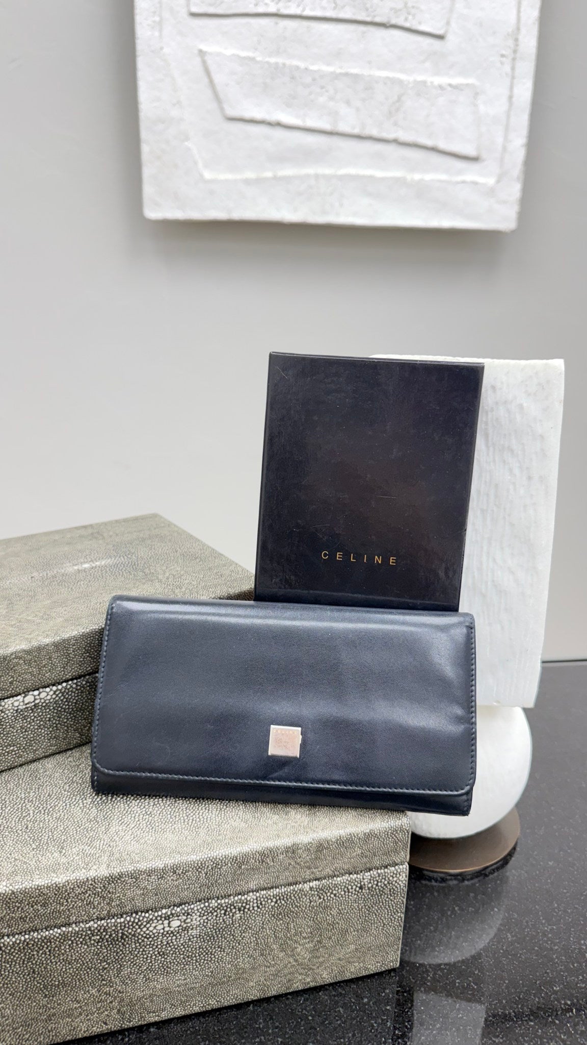 Celine Black Leather Long Wallet