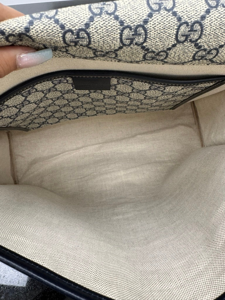 Gucci Navy Blue GG Supreme Web Flap Messenger Bag