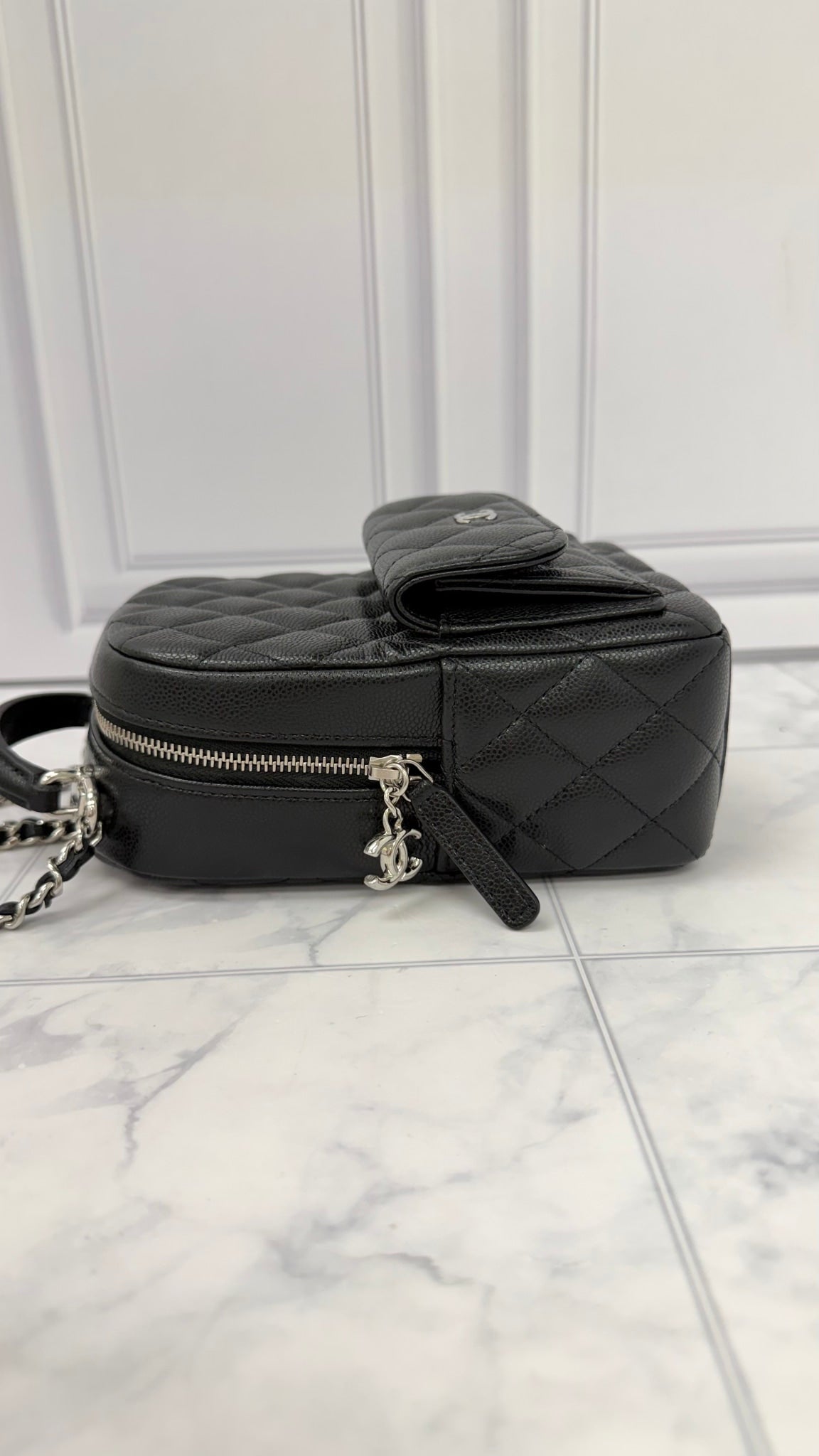 Chanel Black Quilted Caviar Leather Mini Chain Backpack 