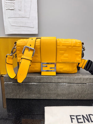Fendi Yellow Zucca Embossed Leather Baguette 2Way Bag
