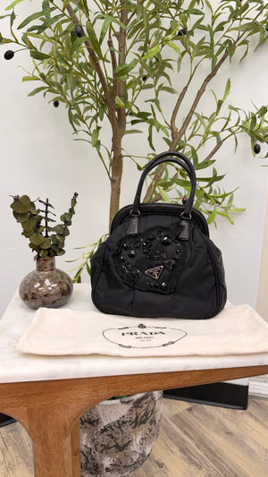 Prada Heart Nylon Bijou Black Mini Hand Bag