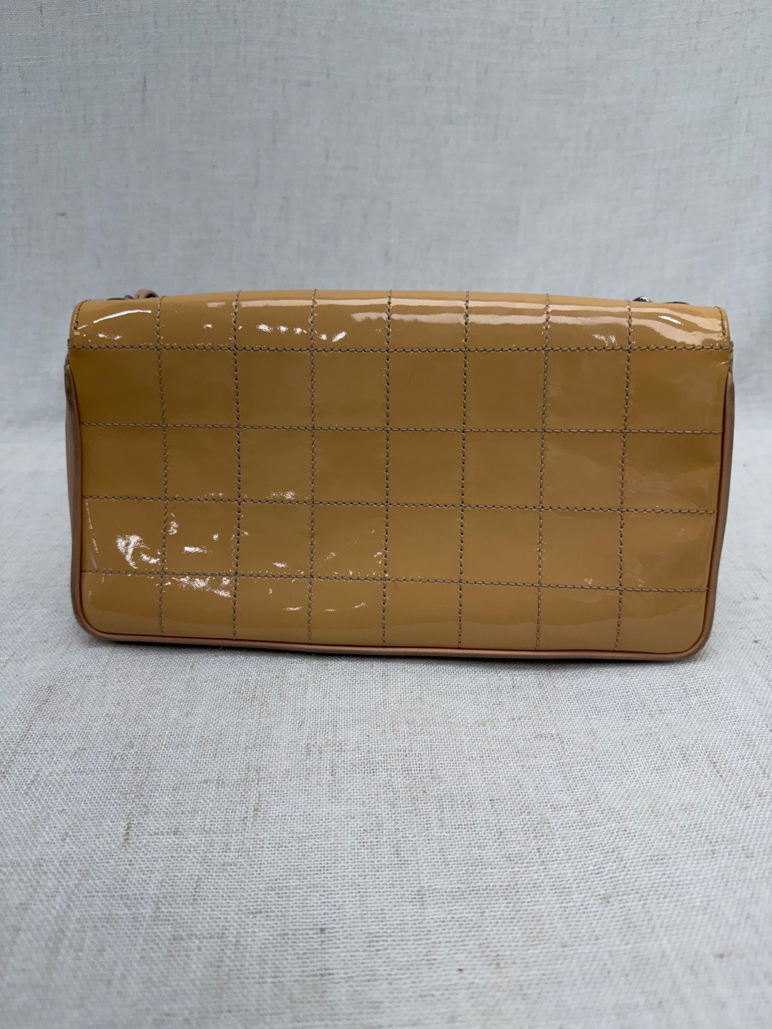 Chanel Peach Patent Leather East West Chocolate Bar Bag