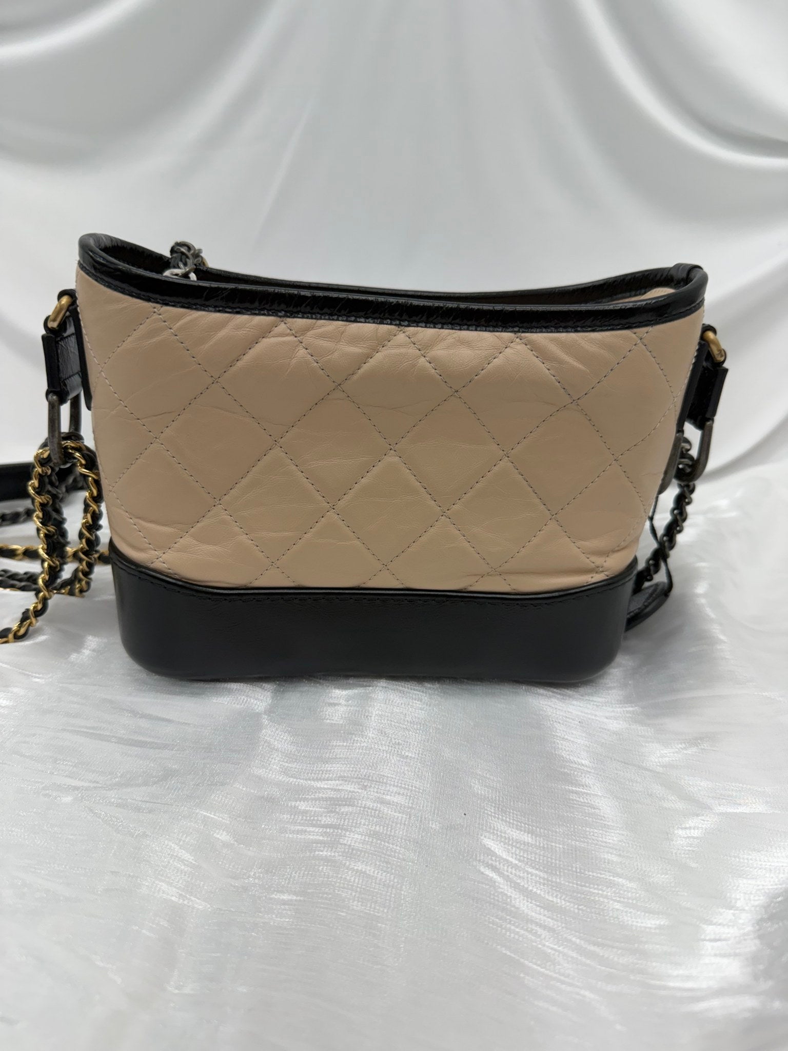 Chanel Tan & Black Aged Calfskin Quilted Small Gabrielle Hobo Bag