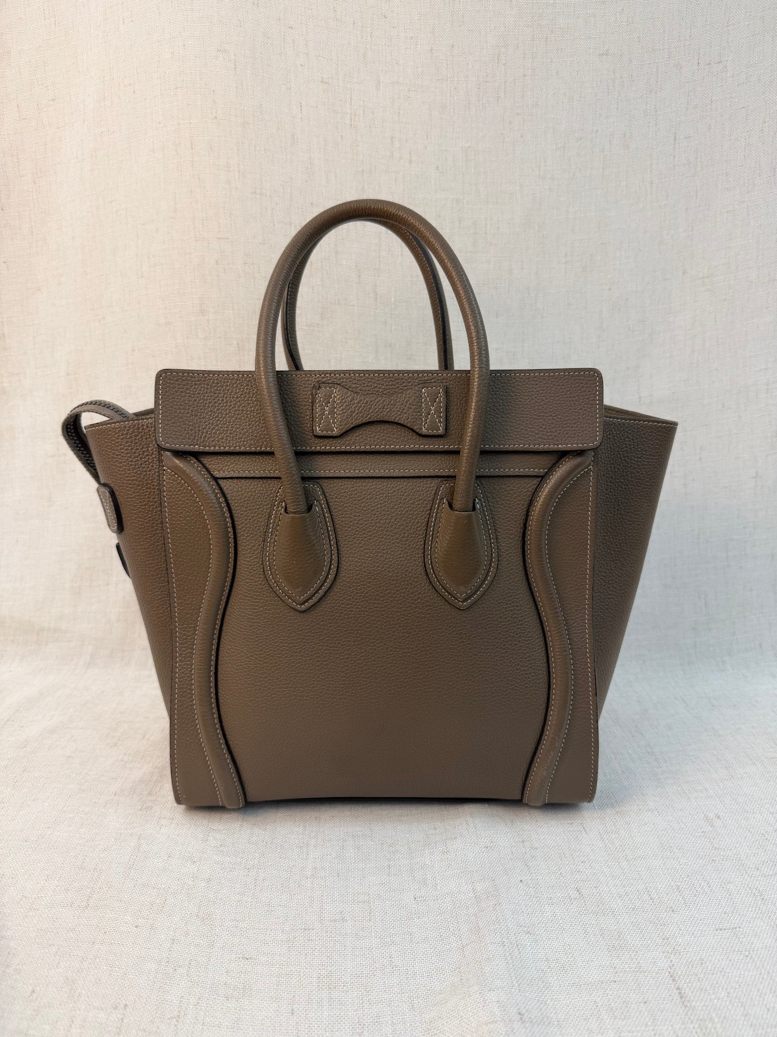 Celine Taupe Leather Micro Luggage Handbag