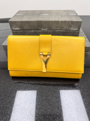 Saint Laurent YSL Yellow Grained Leather Chyc Y Clutch