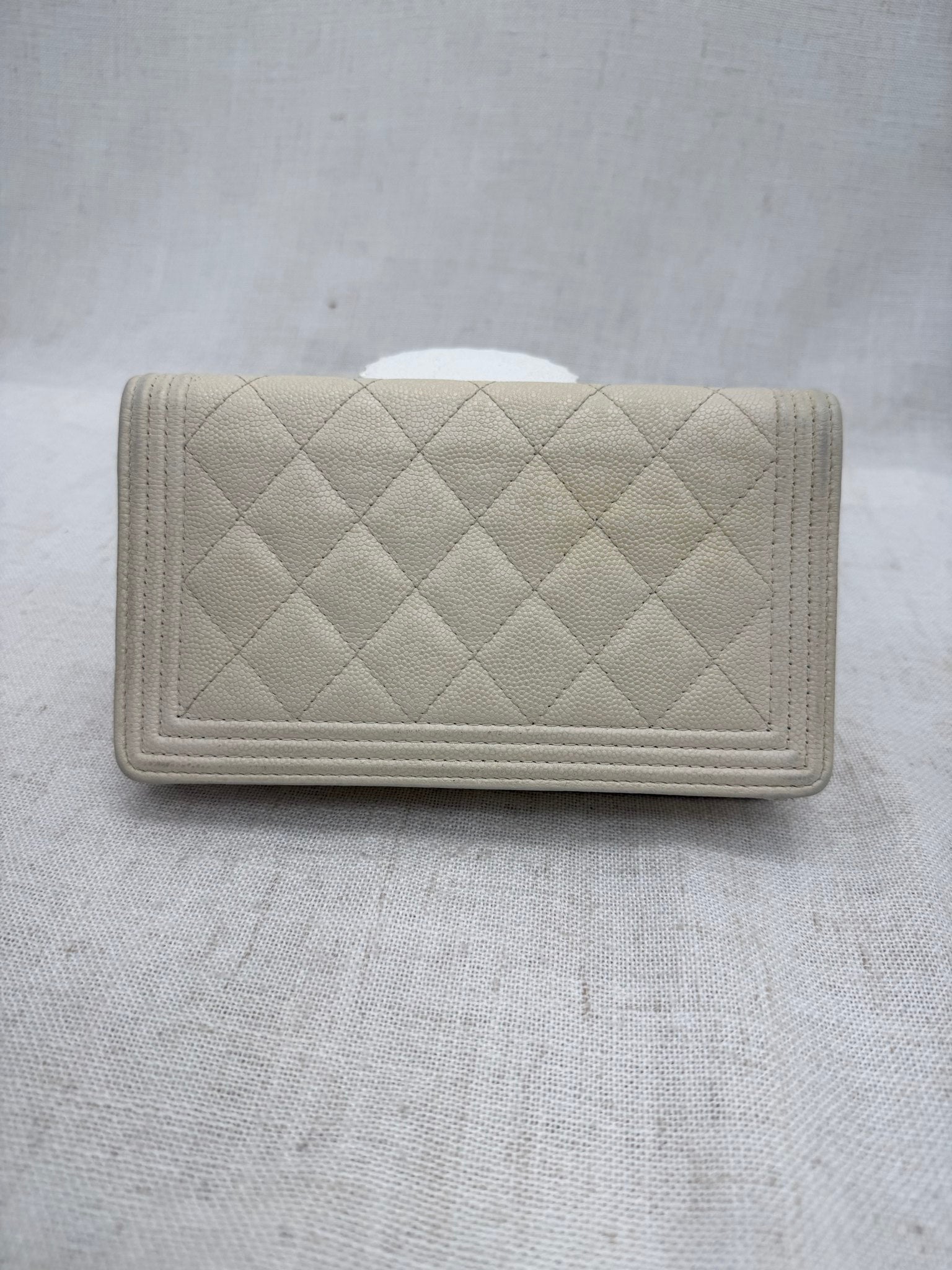 Chanel Ivory Caviar Leather Boy Long Wallet 