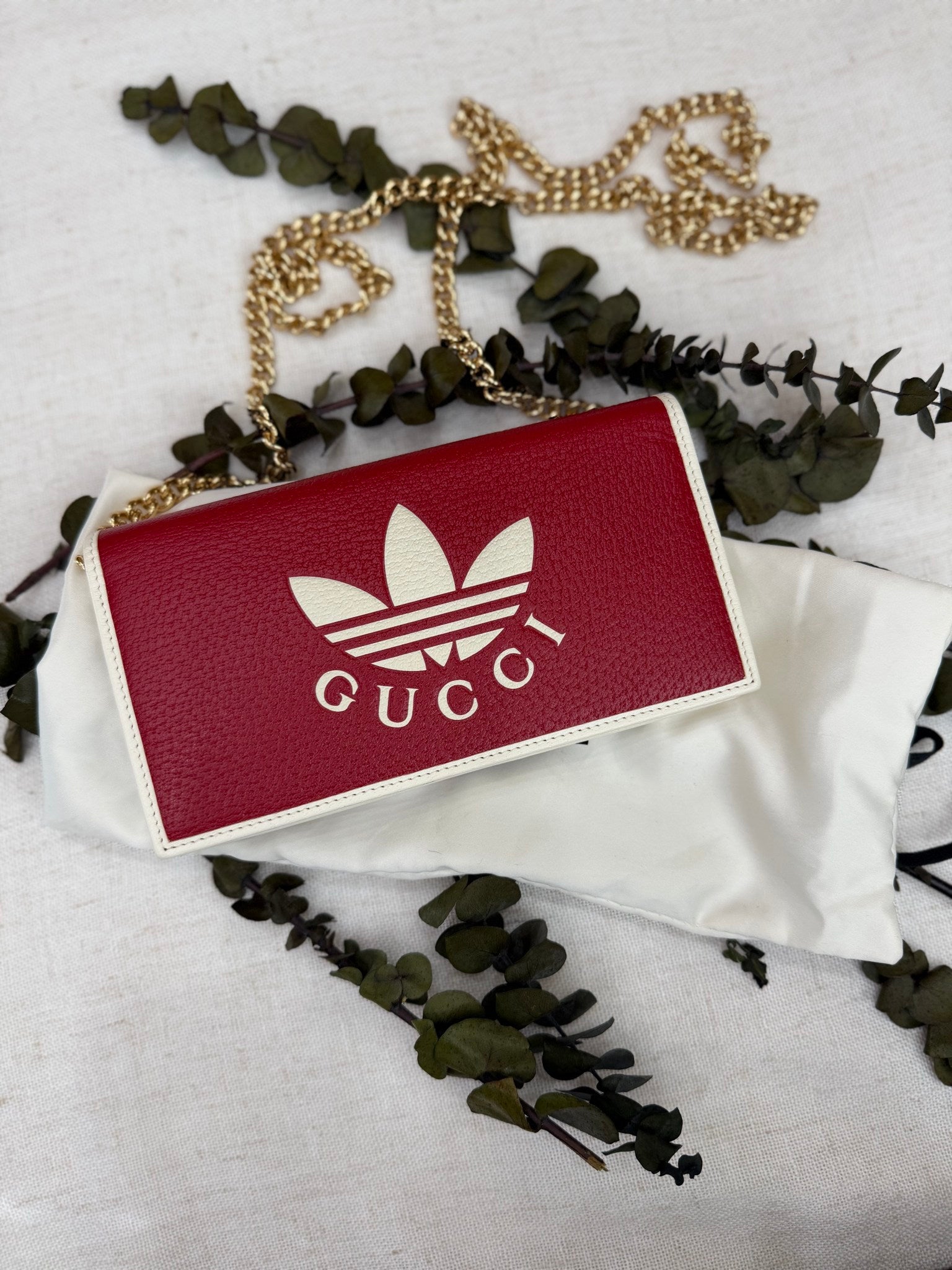 Gucci x Adidas Red Leather Wallet On Chain