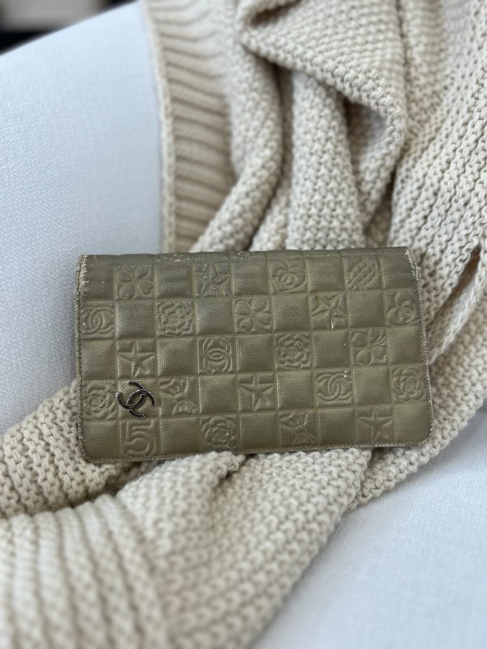 Chanel Metallic Gold Quilted Leather Precious Symbols Wallet