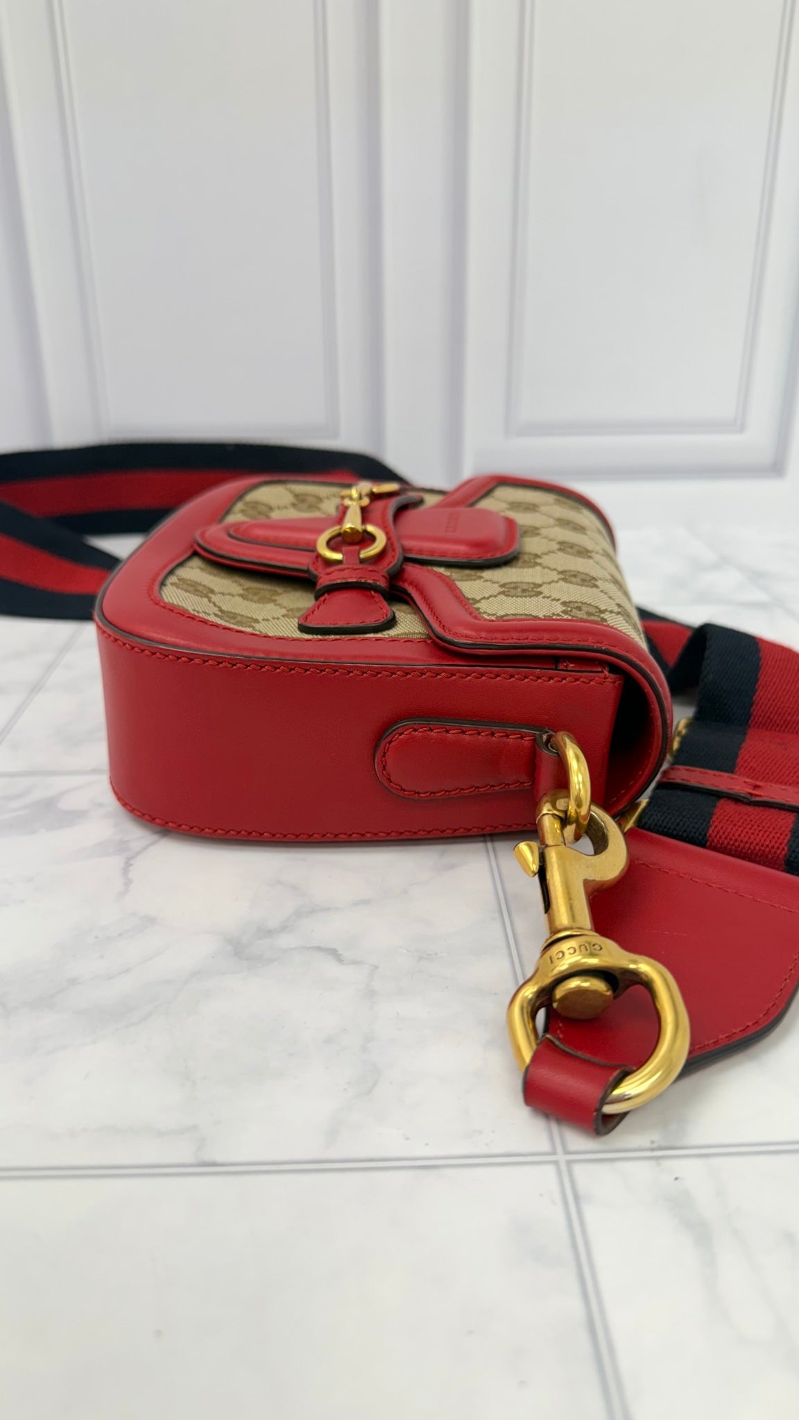 Gucci Red And Brown GG Canvas Lady Web Small Shoulder Bag
