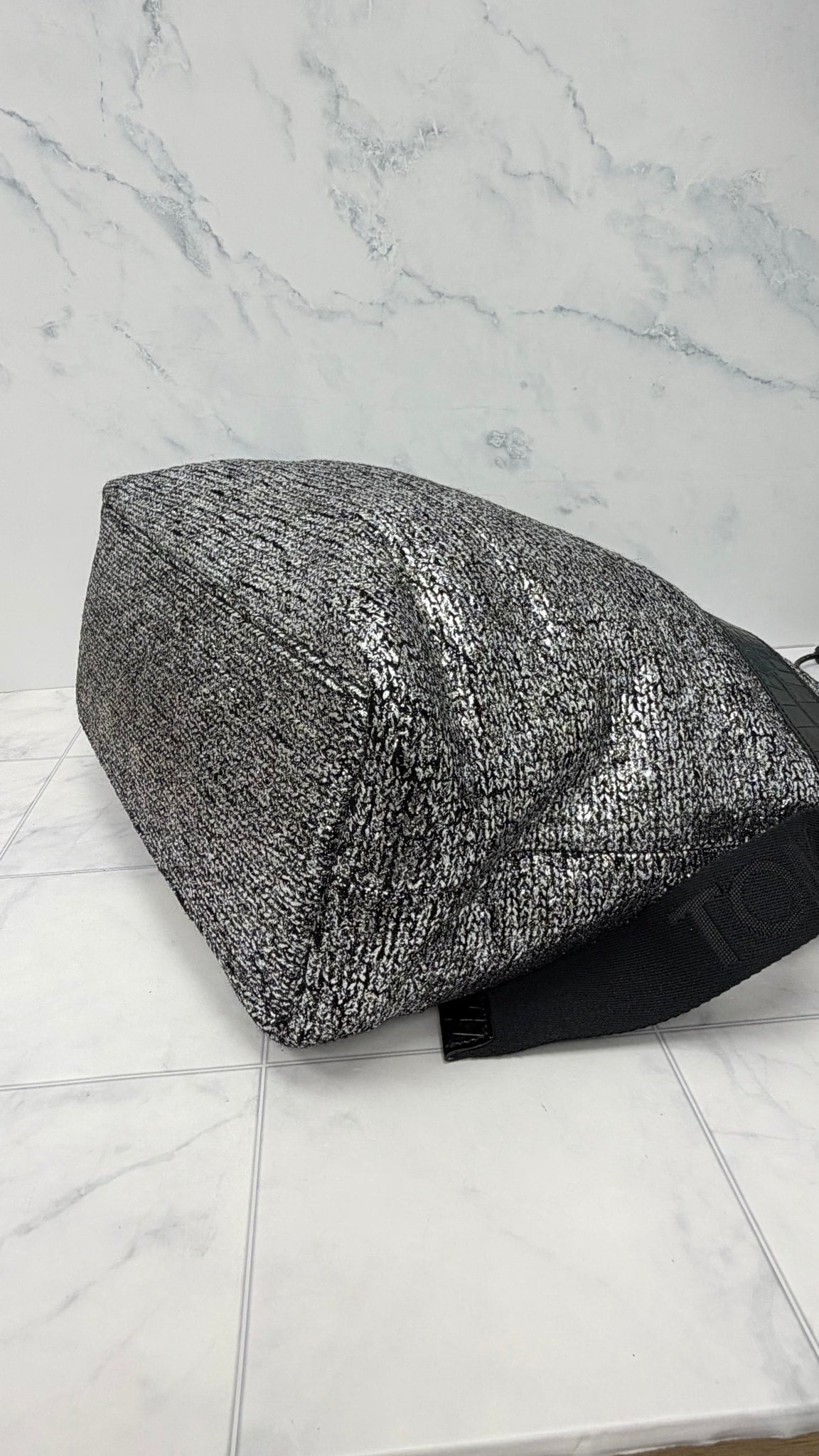 Tom Ford Silver And Black Tweed Shoulder Tote Bag 