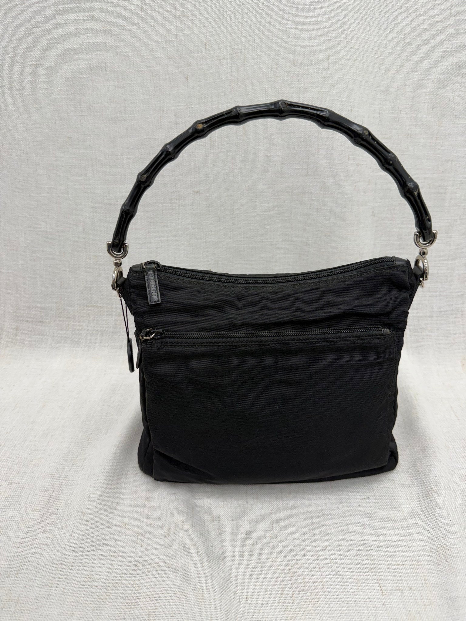Gucci Black Nylon Bamboo Shoulder Bag