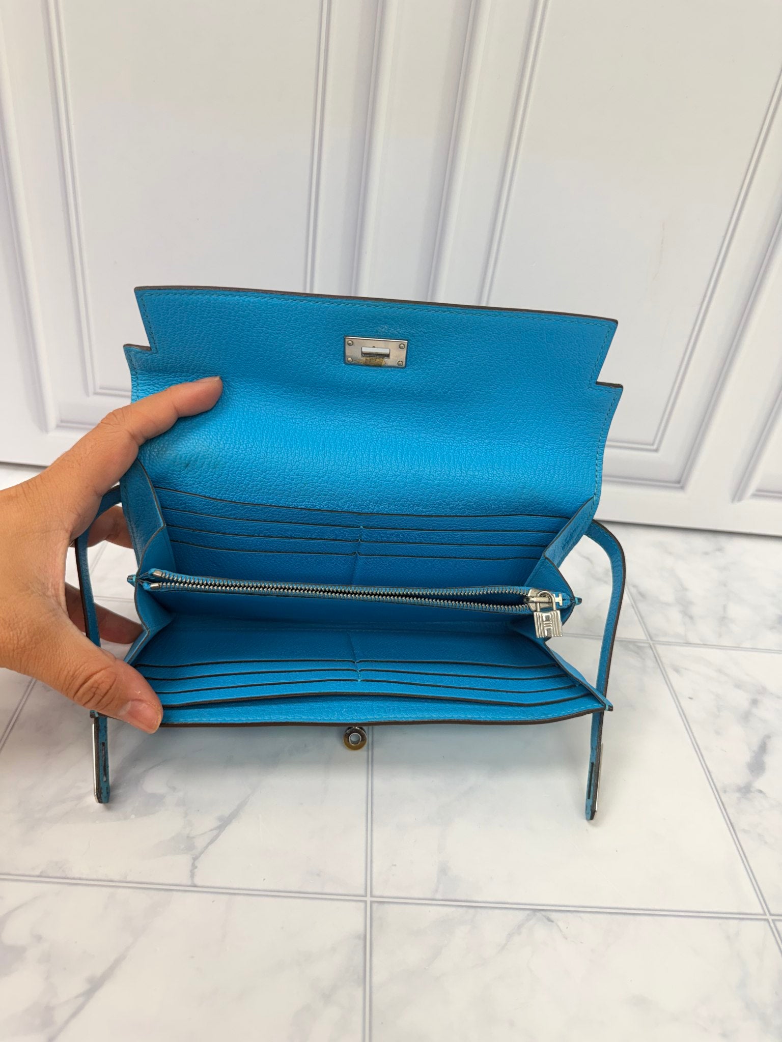 Hermes Bright Blue Epsom Leather Kelly Wallet