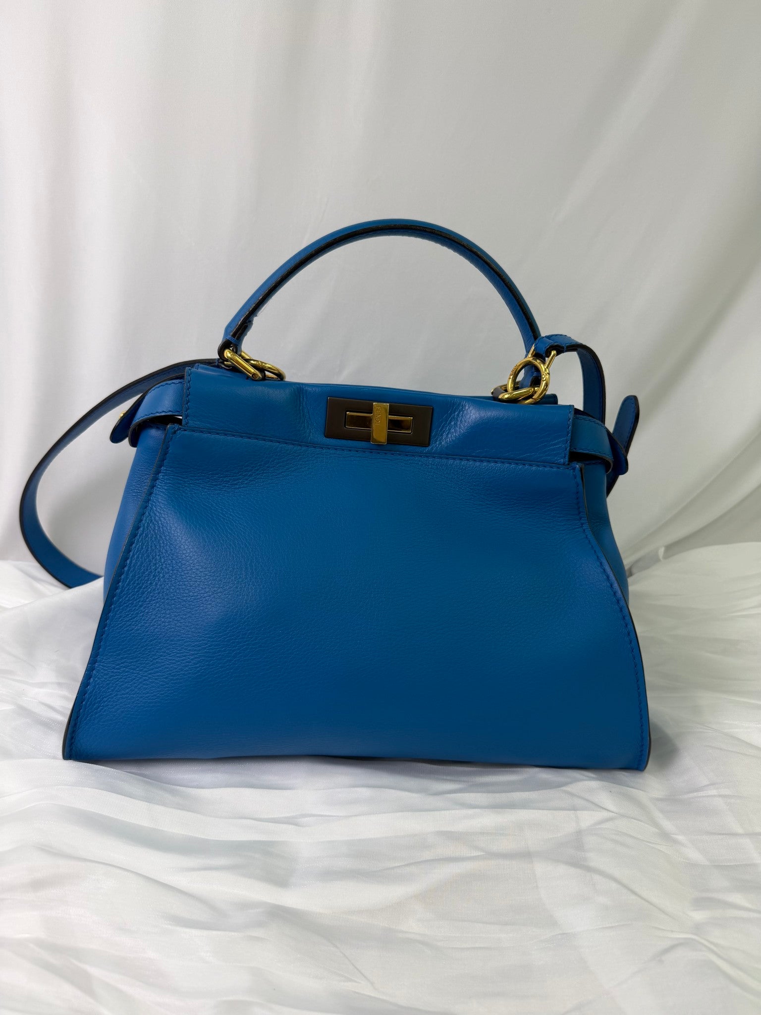 Fendi Blue Leather Peekaboo Two Way Bag