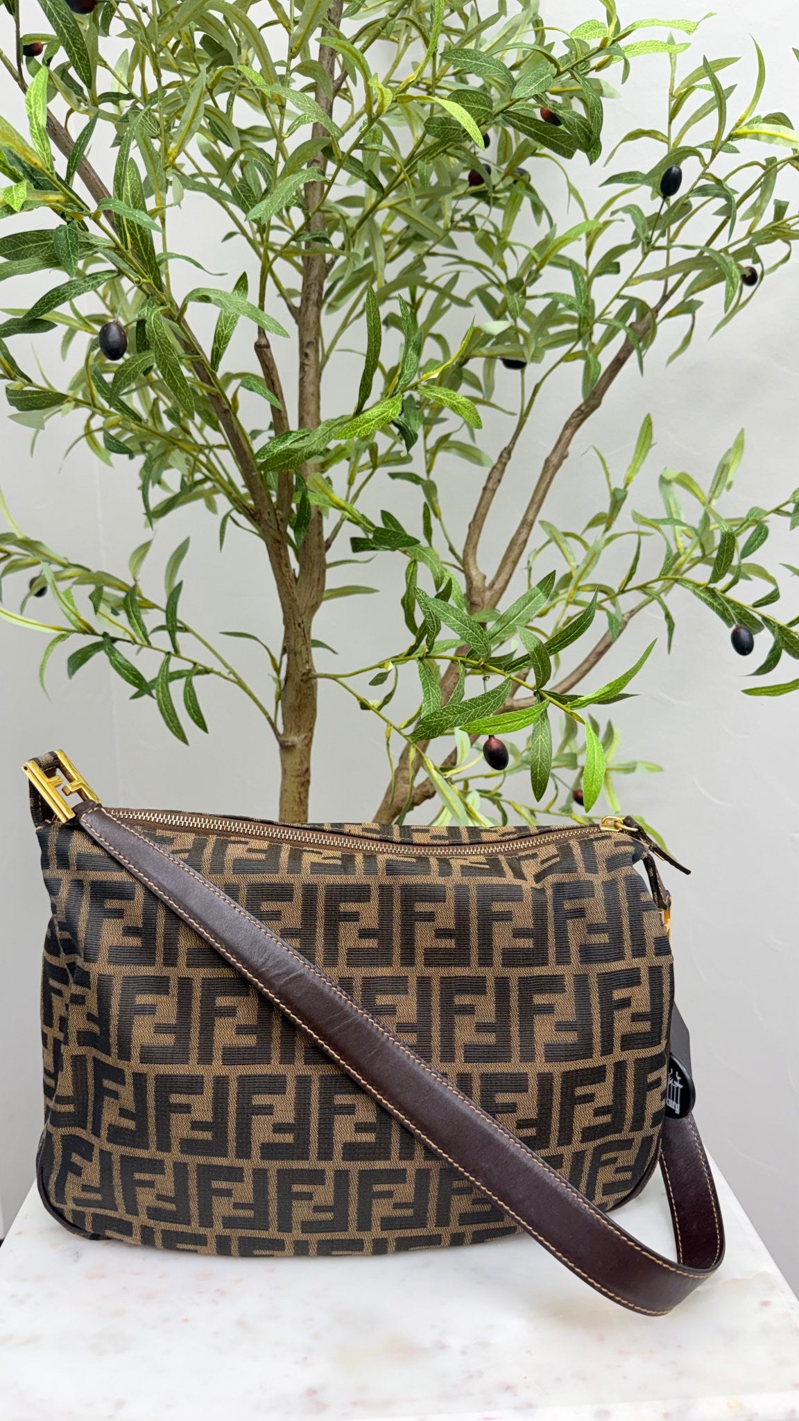Fendi Brown Canvas Zucca Shoulder Bag 