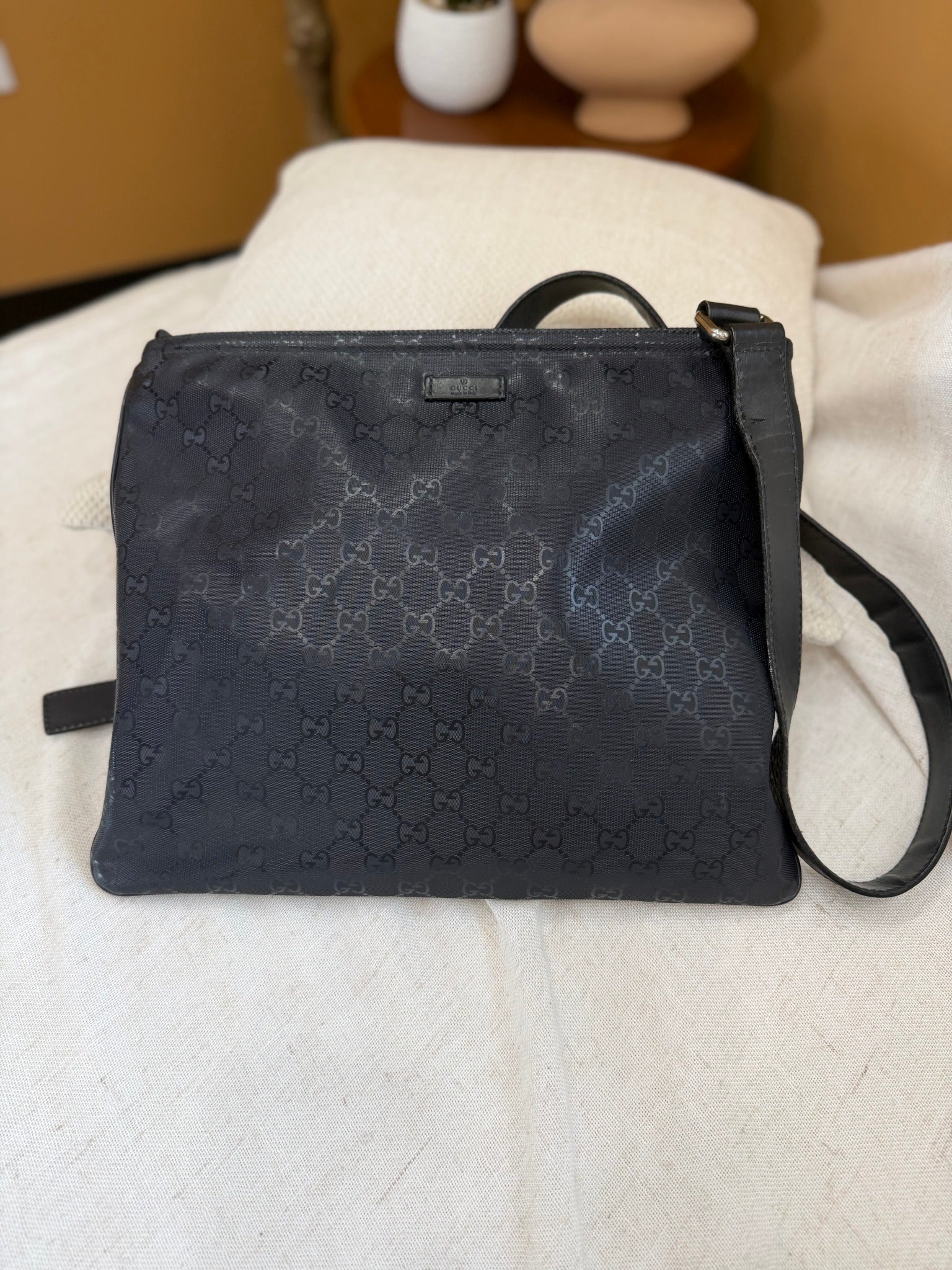 Gucci Navy Coated Canvas GG Imprime Messenger Bag