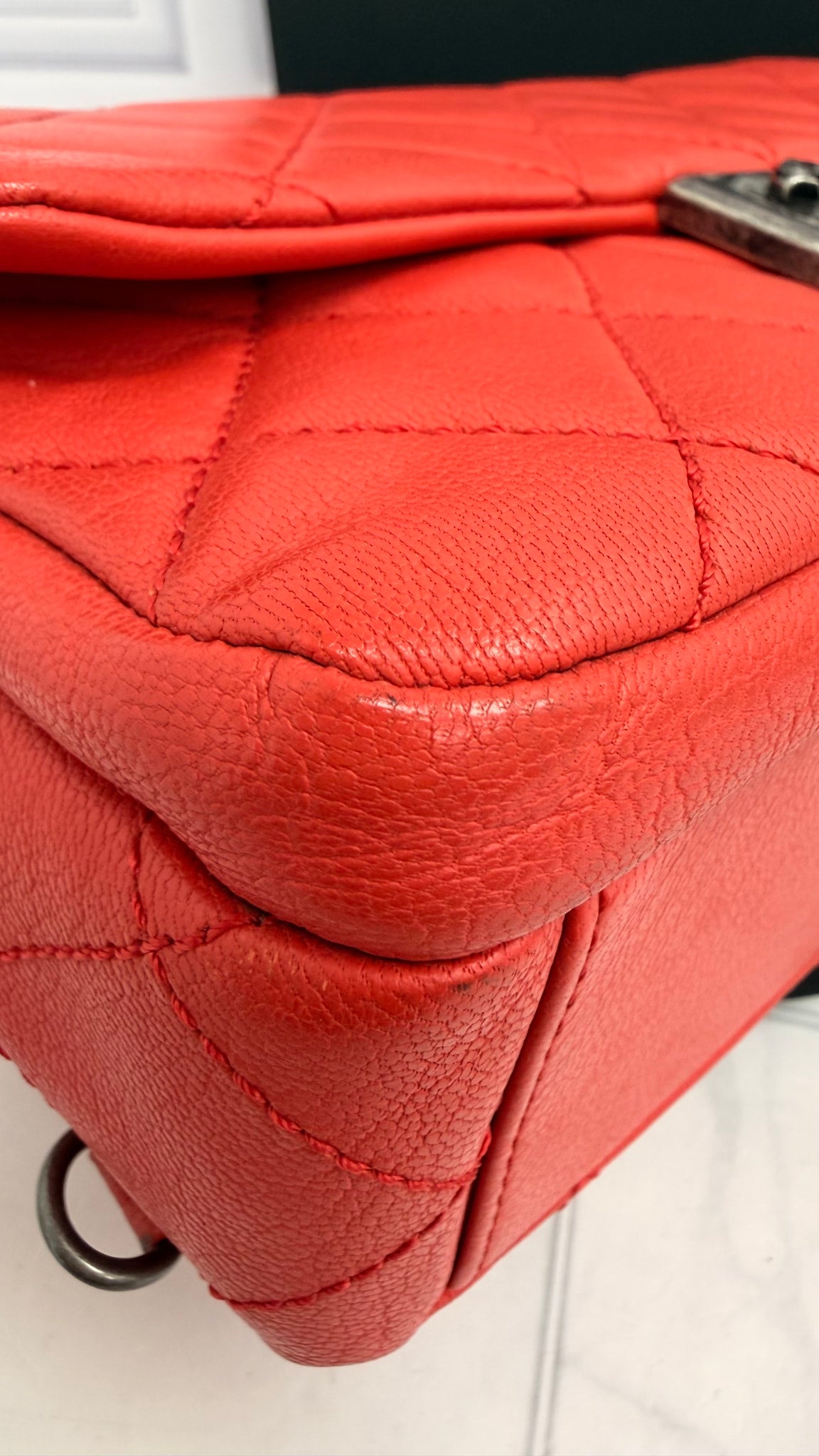 Chanel Red Quilted Goatskin Small Double Carry Waist Chain Flap Bag