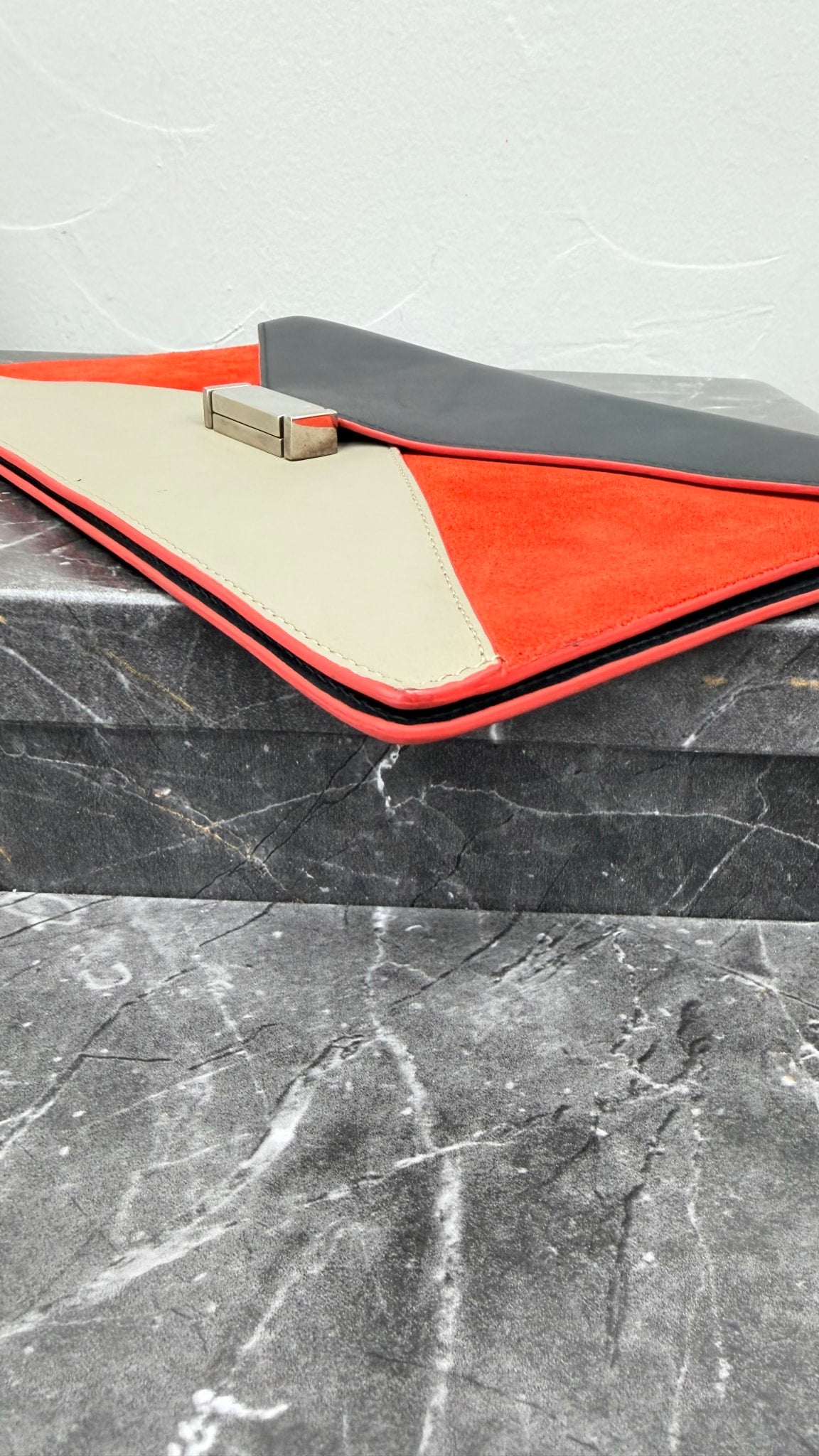 Celine Tricolor Leather & Suede Diamond Envelope Clutch