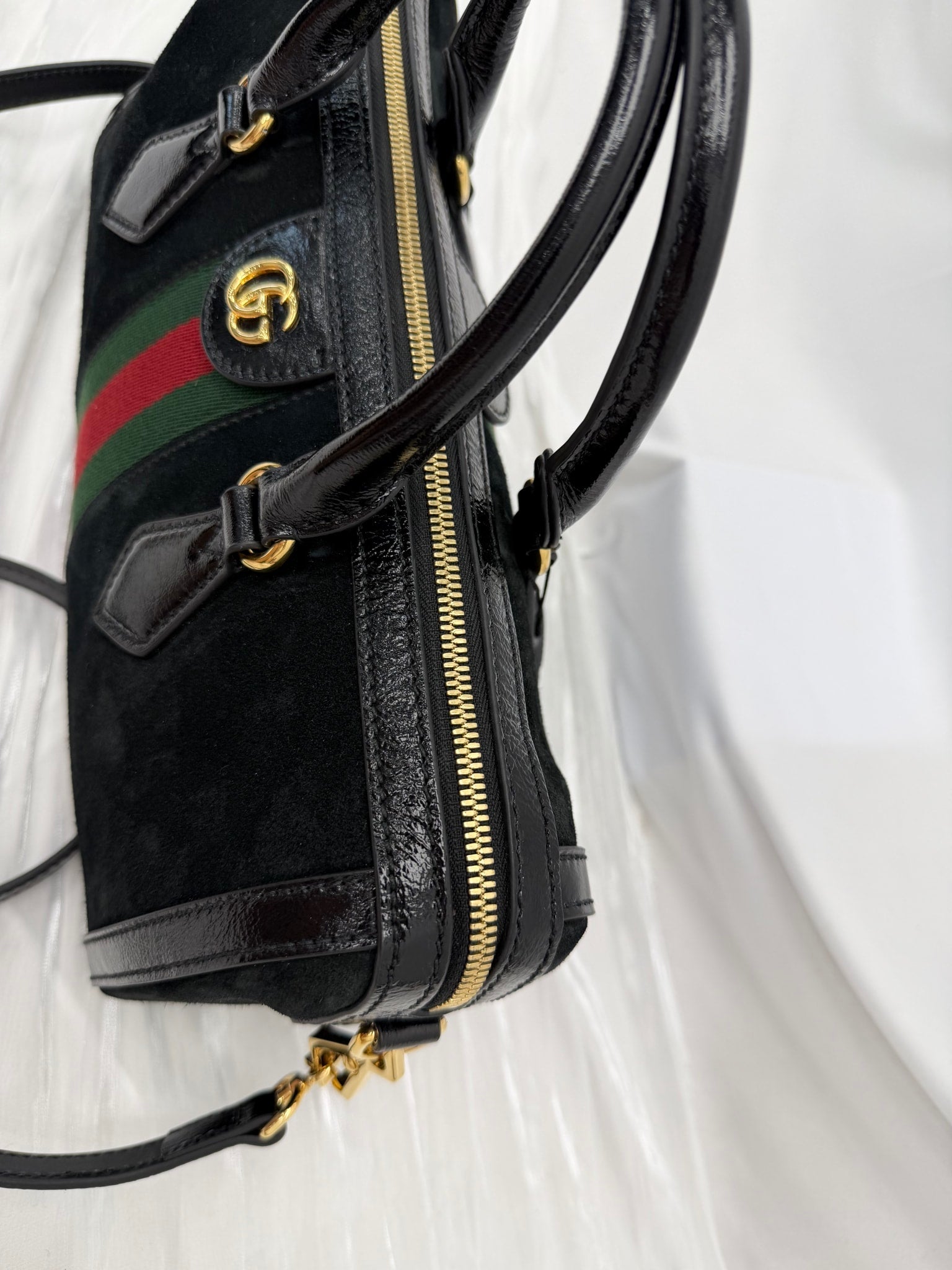 Gucci Black Suede Sherry Line Boston Bag